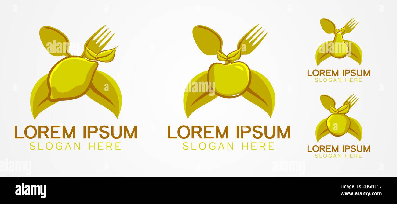 set fruit, fork, spoon and leaf logo business branding package template Designs Inspiration Isolated on White Background Stock Vector