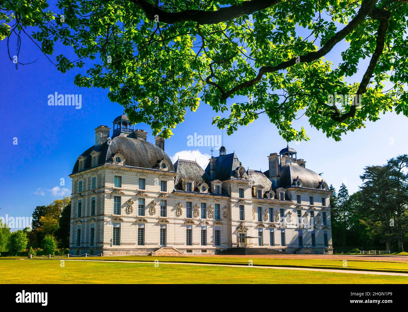 Medieval castle of France in Loire valley - beautiful elegant Chateau de Cheverny, popular tourist attraction Stock Photo