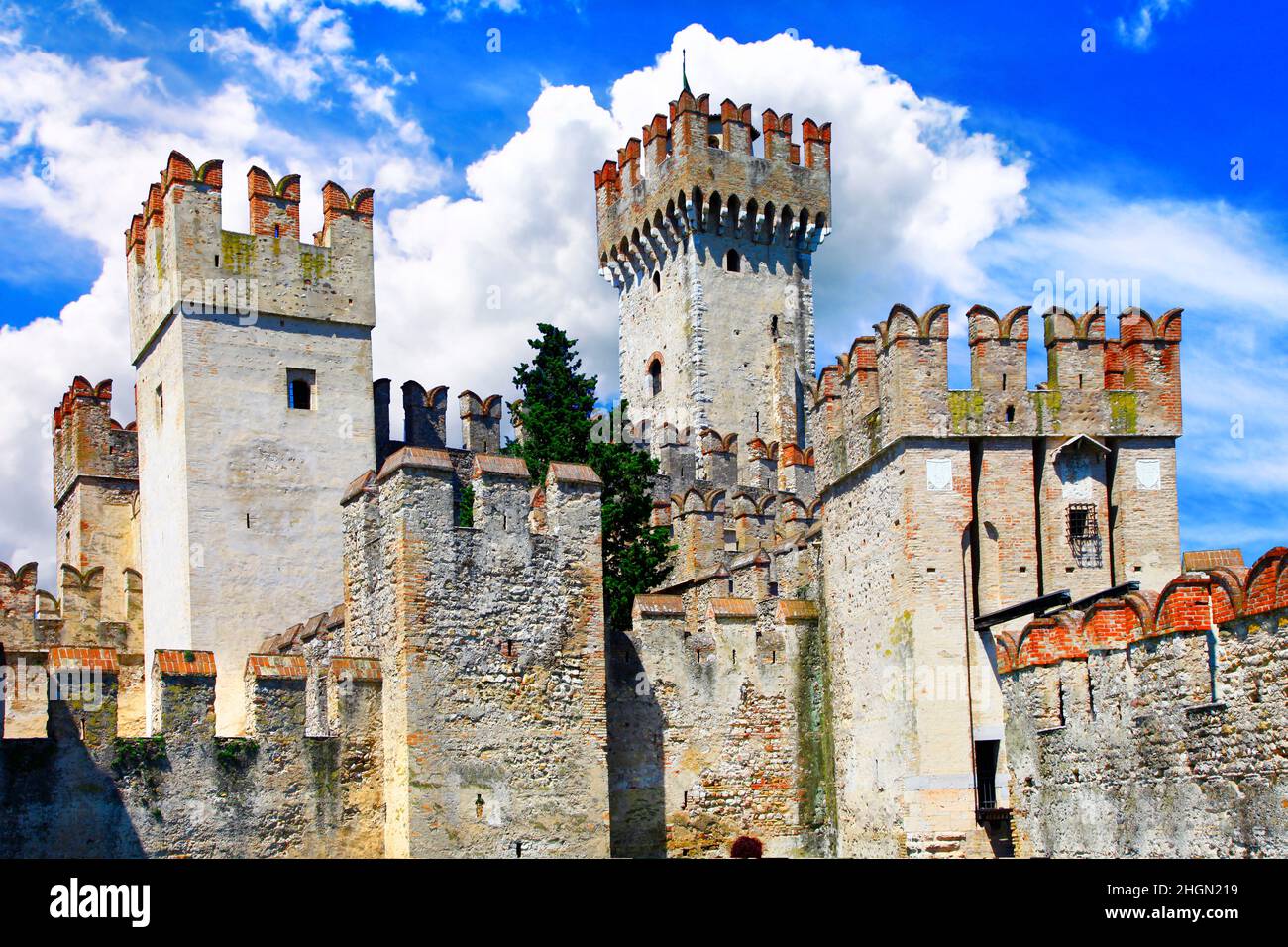 Most beautiful castles of Italy - Scaligero Castle in Sirmione. Lake Lago di Garda Stock Photo