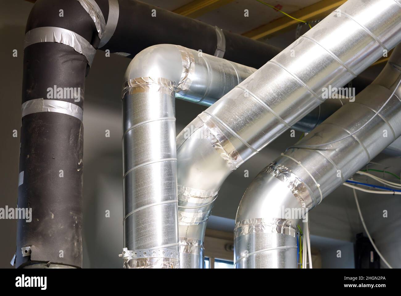 The ventilation scheme in a private house. Air Piping Layout. Stock Photo