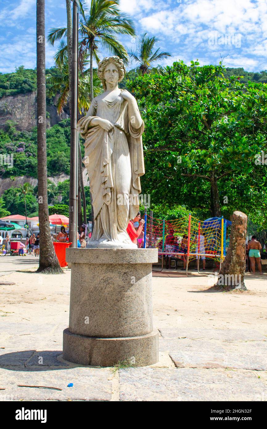 Sculpture or statue of Flora a goddess of the Greek mythology which is located in the Praia Vermelha (Red Beach) Stock Photo