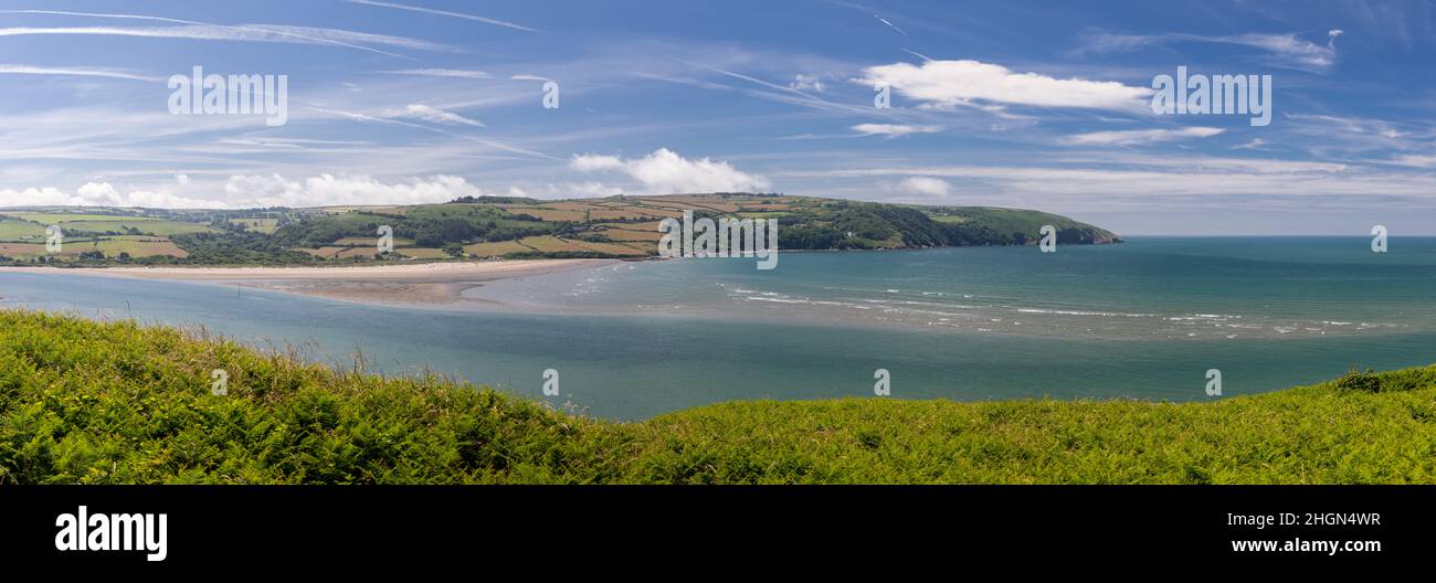 Panoramic view over Gwbert beach on the welsh coast in Ceredigion Stock Photo