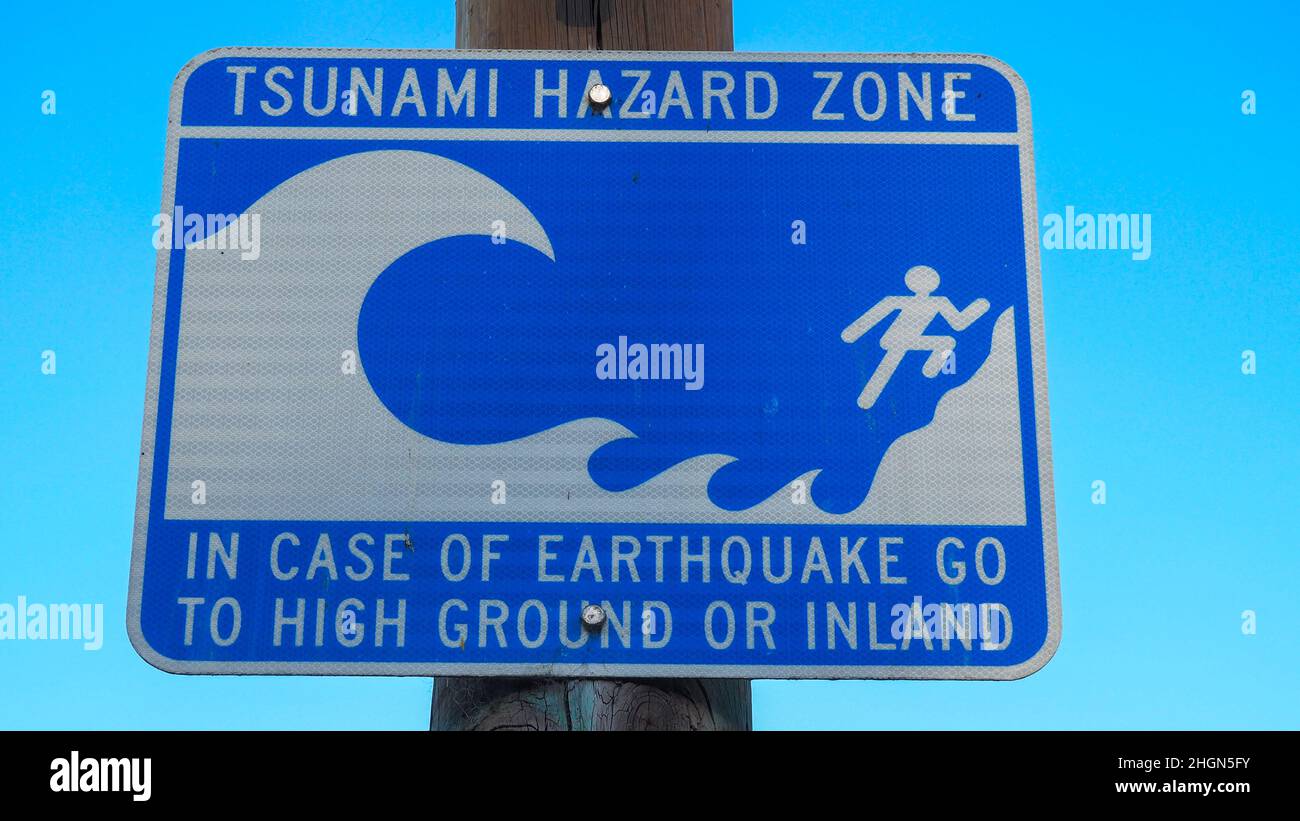 Tsunami Hazard Sign , Monterey, California USA Stock Photo Alamy