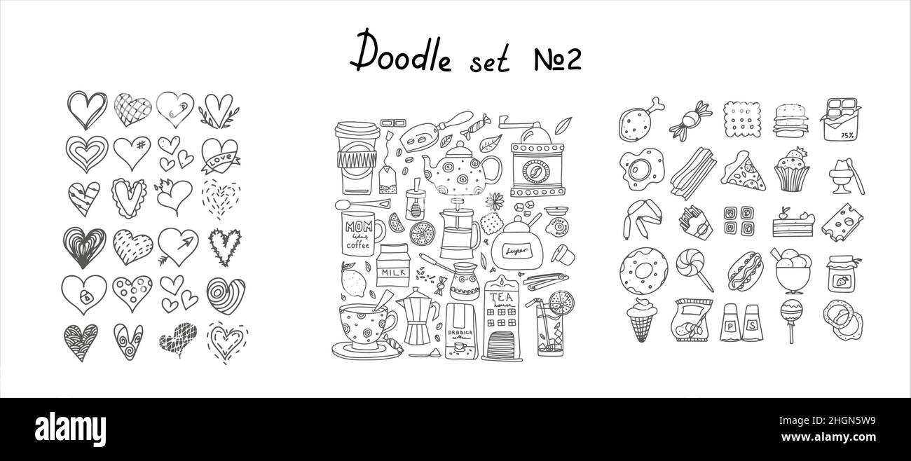 Big set of hand drawn coffee and tea doodles. A set of isolated vector ...
