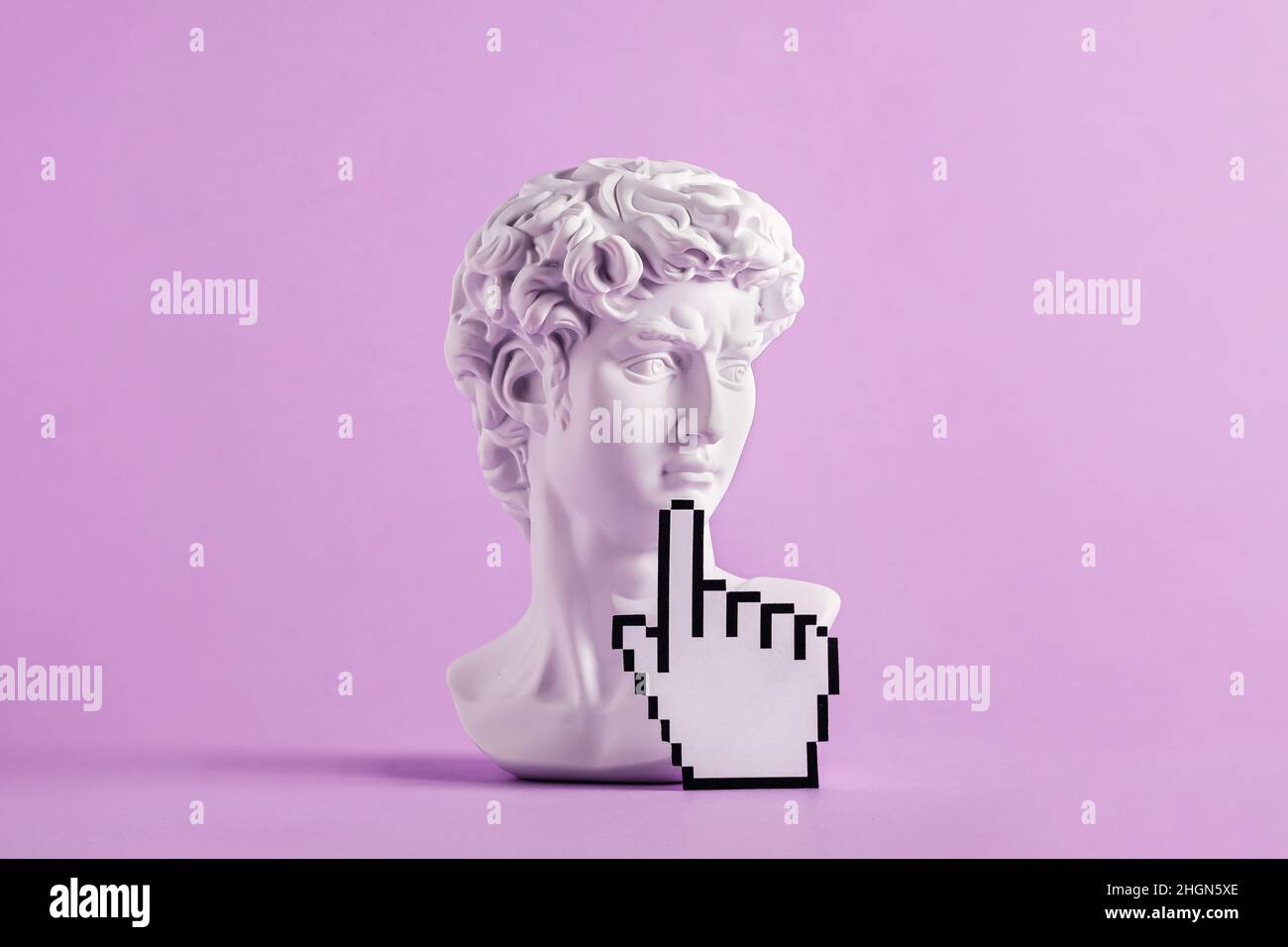 Historical antique statue of david's head and mouse cursor with finger.  Concept of modern art and vaporwave and cyberpunk Stock Photo - Alamy