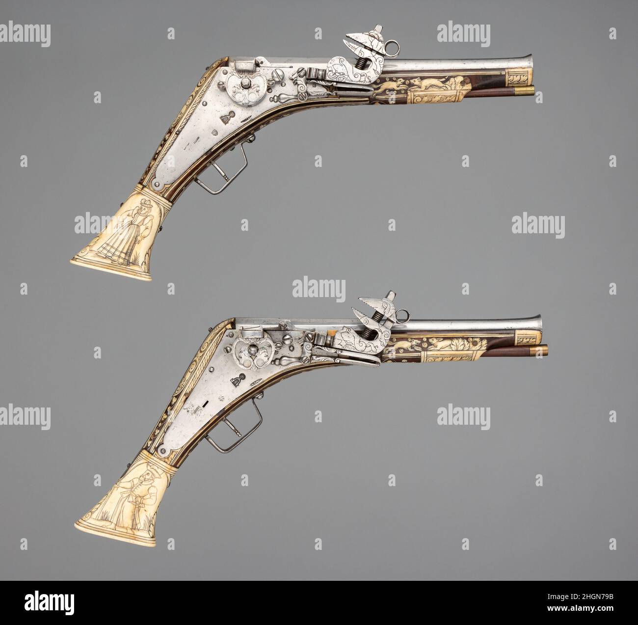 Pair of Wheellock Pistols ca. 1590 German, Nuremberg After the wheellock ignition mechanism was