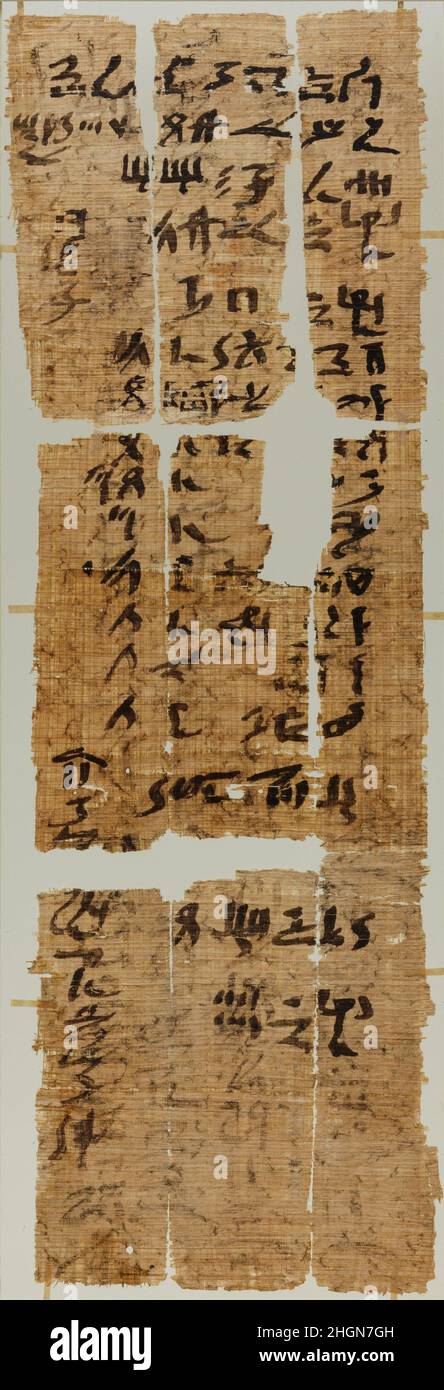 Heqanakht's account, written over an effaced letter regarding two female servants ca. 1956–1953 B.C Middle Kingdom Heqanakht was a native of Thebes (present day Luxor) during the early Dynasty 12. Letters and accounts written by Heqanakht and one or more scribes on sheets of papyrus were discovered by Museum excavator Herbert E. Winlock in one of the rock cut tomb complexes along the cliff overlooking the temples at Deir el-Bahri. The documents - some still folded, tied and sealed, when found - provide unique insights into the domestic and financial affairs of an average middle class family th Stock Photo