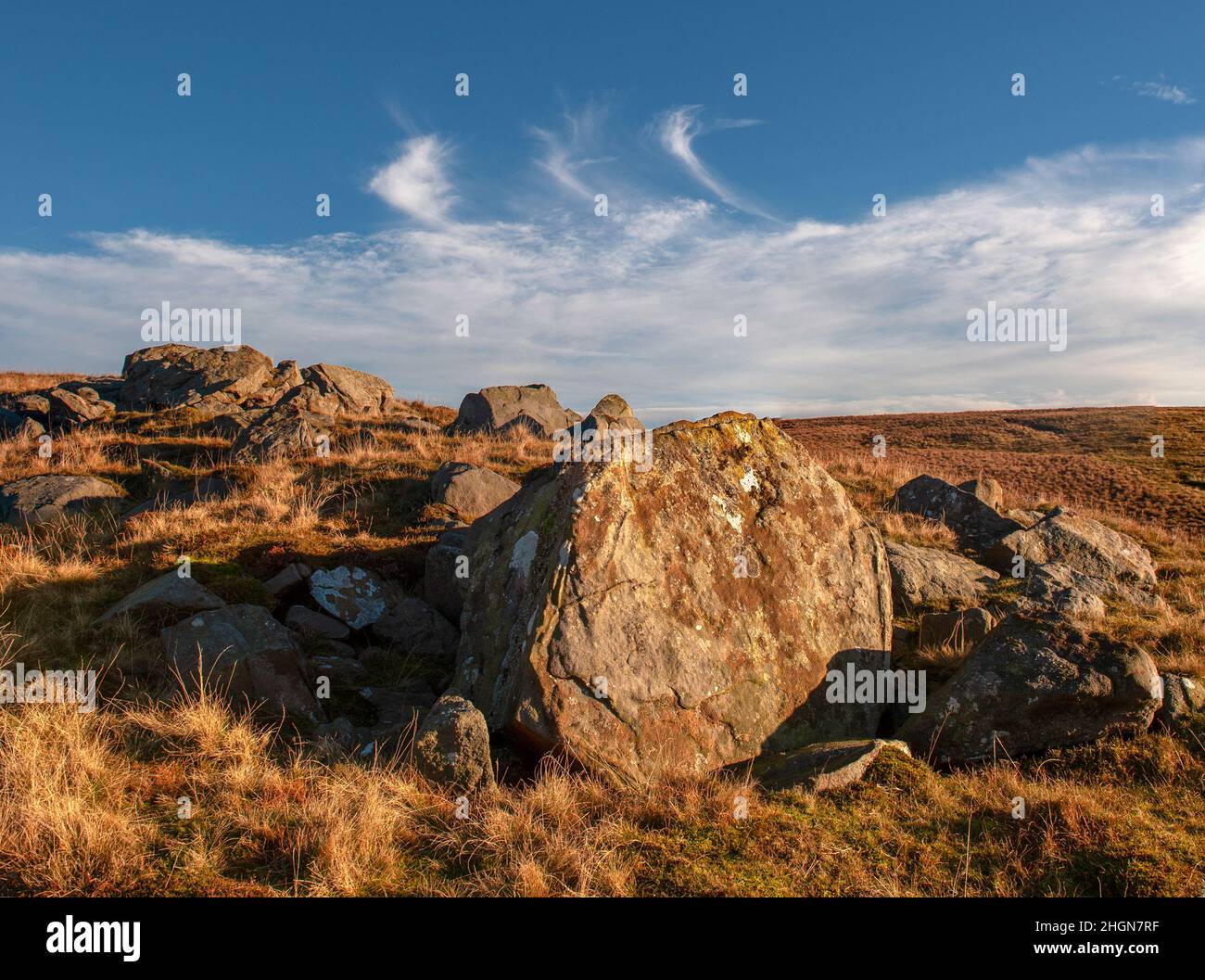 Rocky Outcrop on Brennand Fell in the Forest of Bowland, Lancashire Stock Photo