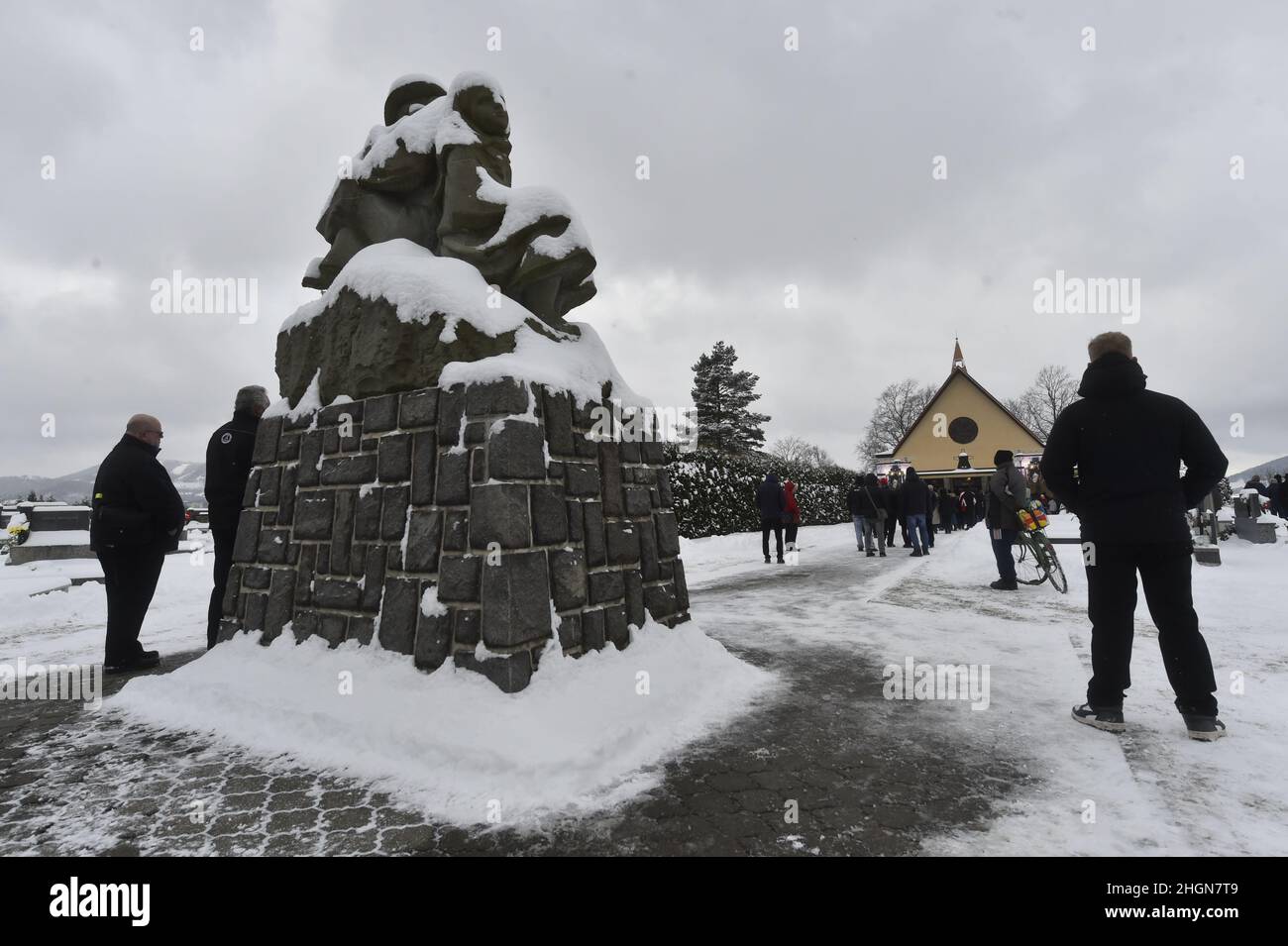 Frenstat Pod Radhostem, Czech Republic. 22nd Jan, 2022. The funeral of Czech rally raid driver Karel Loprais, the six-time winner of the Dakar Rally in the truck category, was held on January 22, 2022, in Frenstat pod Radhostem, Czech Republic. Credit: Jaroslav Ozana/CTK Photo/Alamy Live News Stock Photo