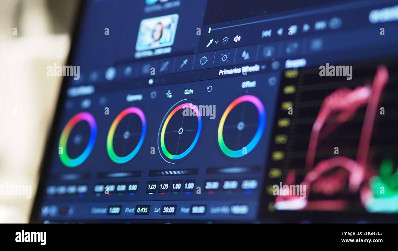 Color grading graph or RGB colour correction indicator on monitor in ...