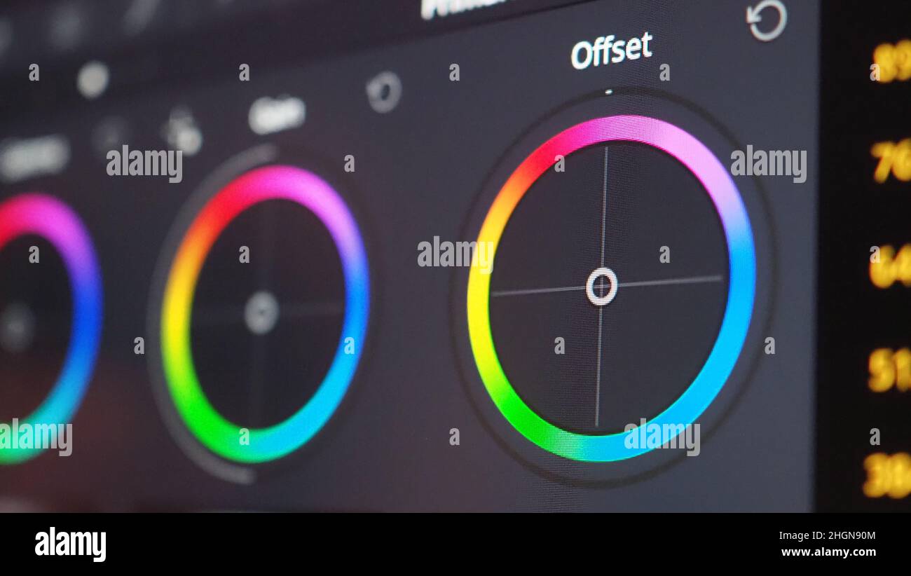 Color grading graph or RGB colour correction indicator on monitor in ...