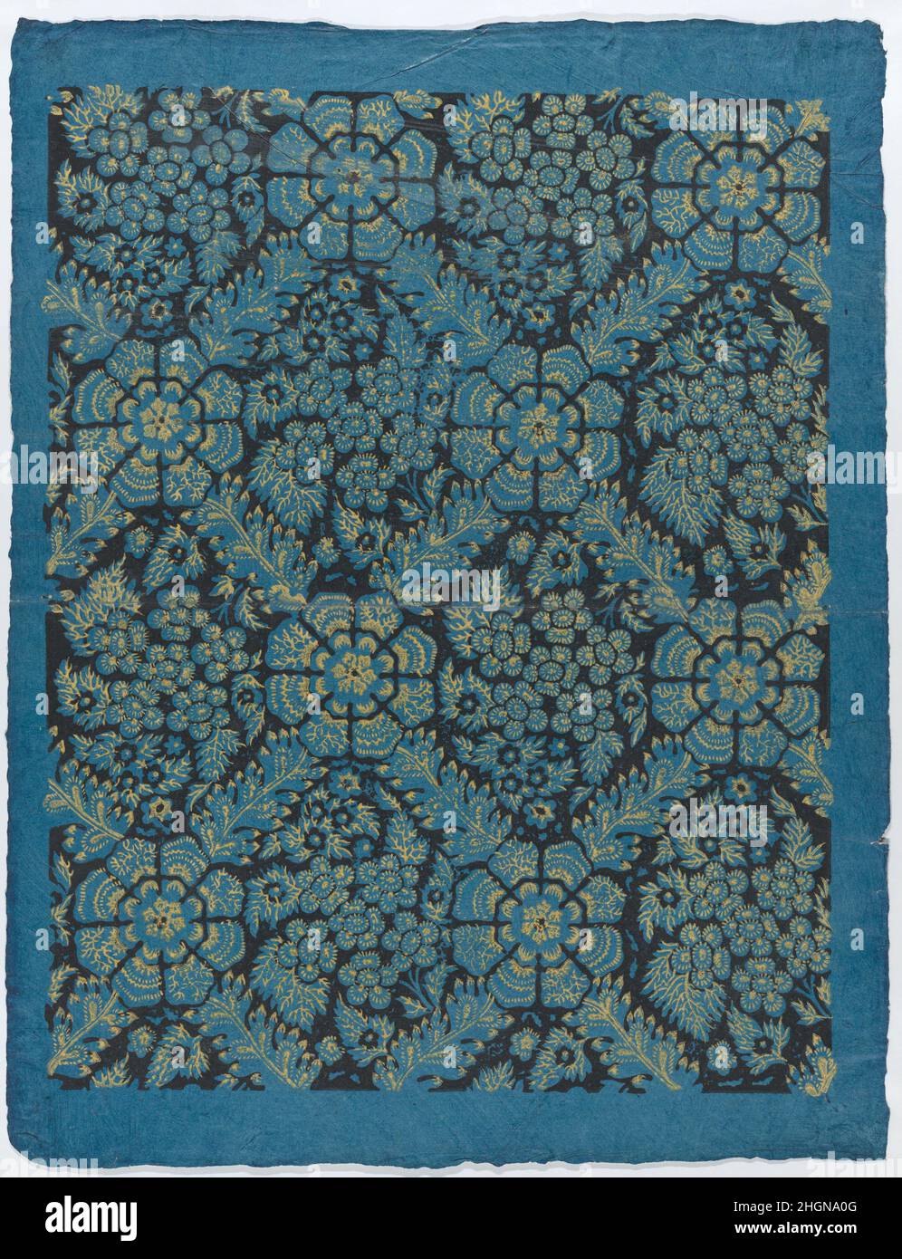 Sheet with overall floral pattern on blue background late 18th–mid-19th ...