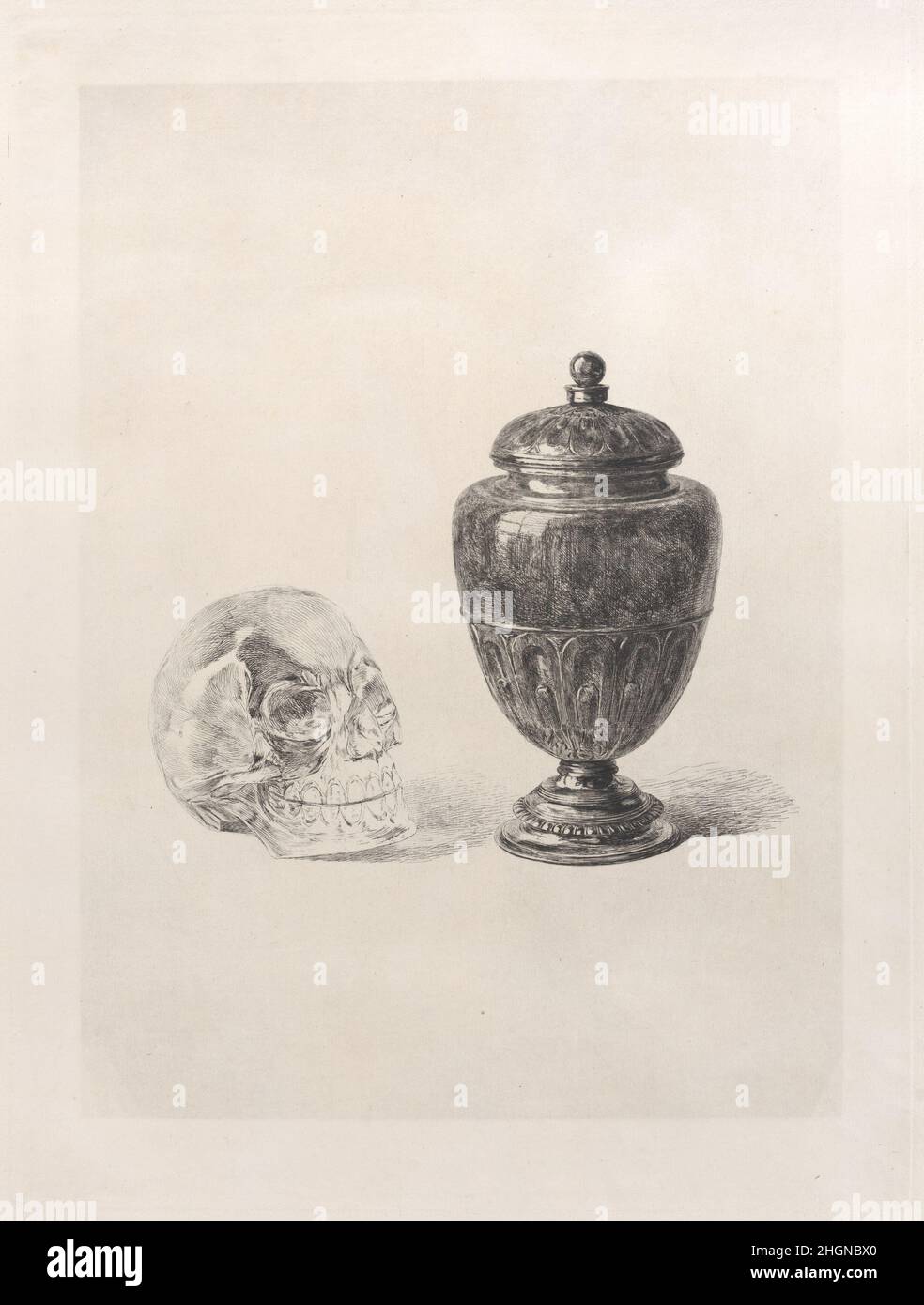 Crystal Skull and Jade Vase 1868 Jules-Ferdinand Jacquemart. Crystal Skull and Jade Vase. Gems and Jewels of the Crown. Jules-Ferdinand Jacquemart (French, Paris 1837–1880 Paris). 1868. Etching. Prints Stock Photo