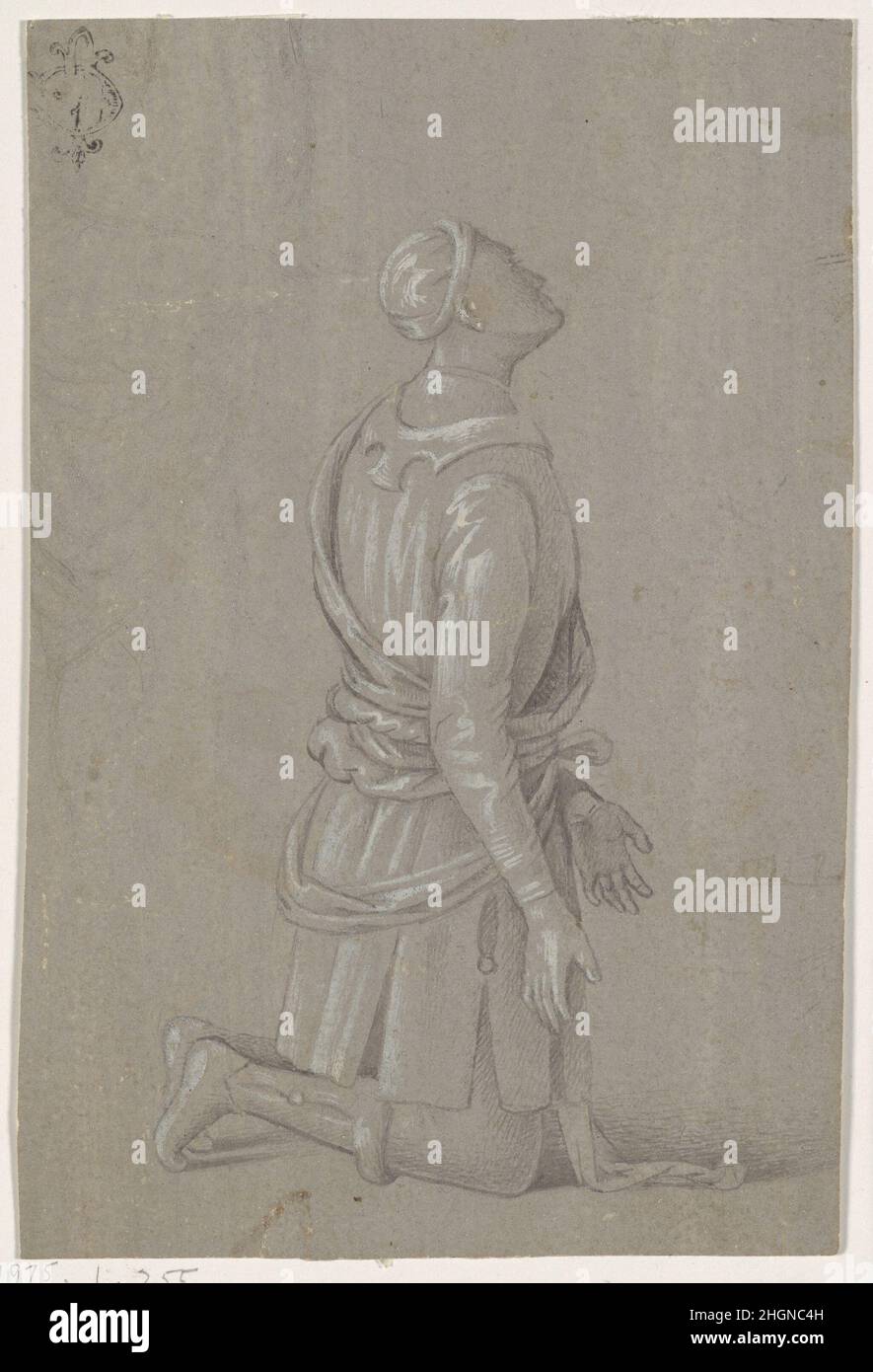 Clemency Drawing Example A Kneeling Man in Fifteenth-Century Costume (recto); a small ...