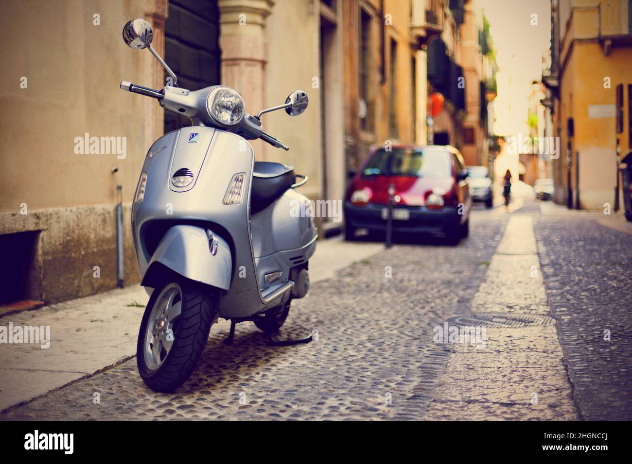 Vespa scooter parked in Verona, Italy Stock Photo