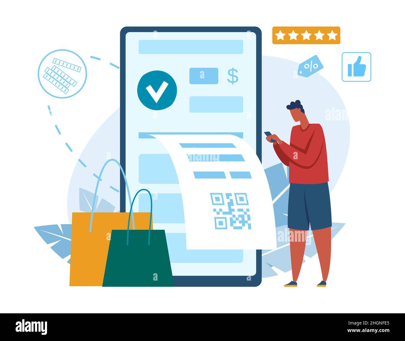 Online shopping concept, payment and get bill. Vector online payment