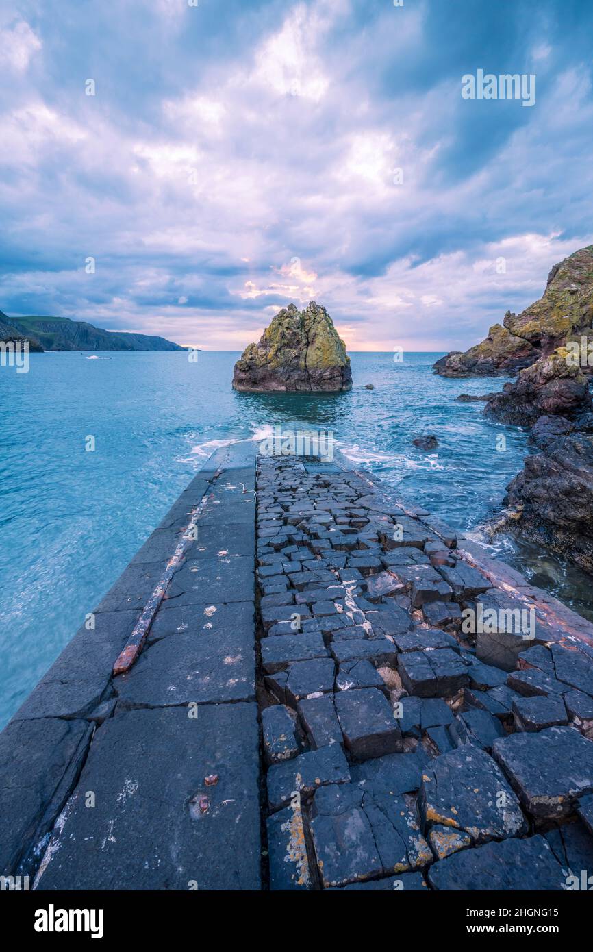 The scenic bay of Pettico Wick (the rock) is hard to access, part of St Abbs Head nature reserve in Berwickshire, Scotland Stock Photo