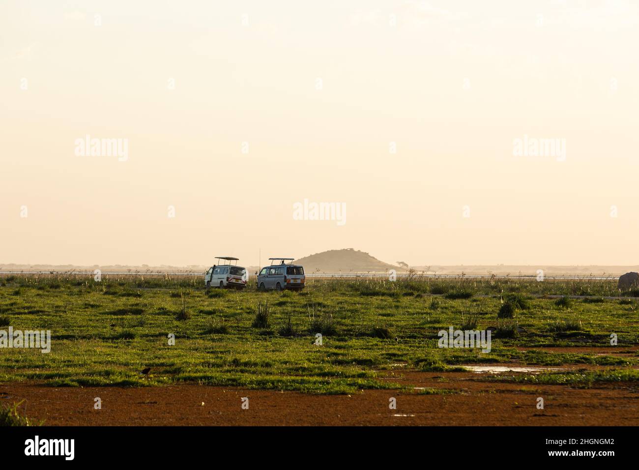 KENYA - AUGUST 16, 2018: Safari landscape of Amboseli National Park Stock Photo