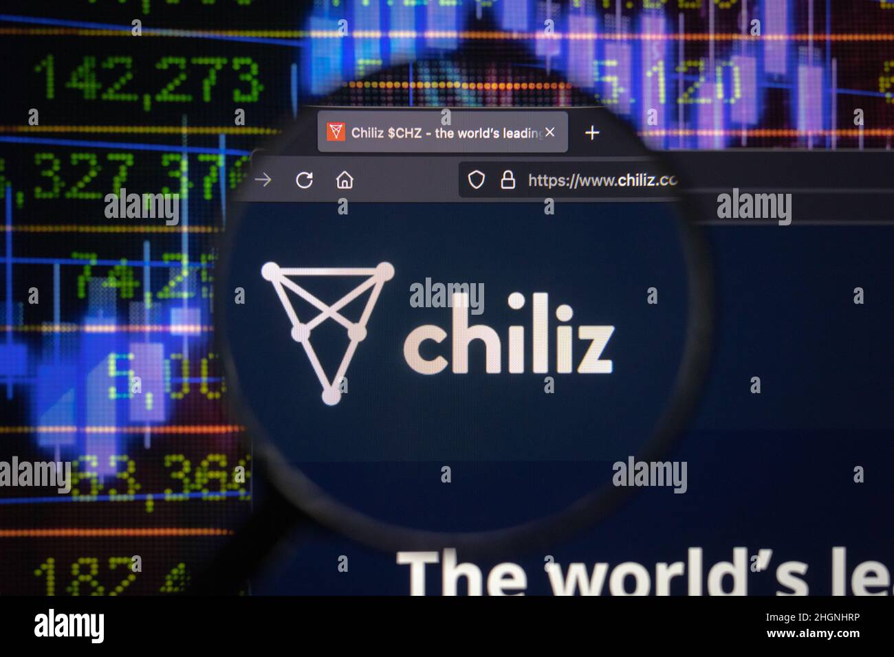 Chiliz Crypto Company Logo On A Website Seen On A Computer Screen chiliz-crypto-company-logo-on-a-website-seen-on-a-computer-screen