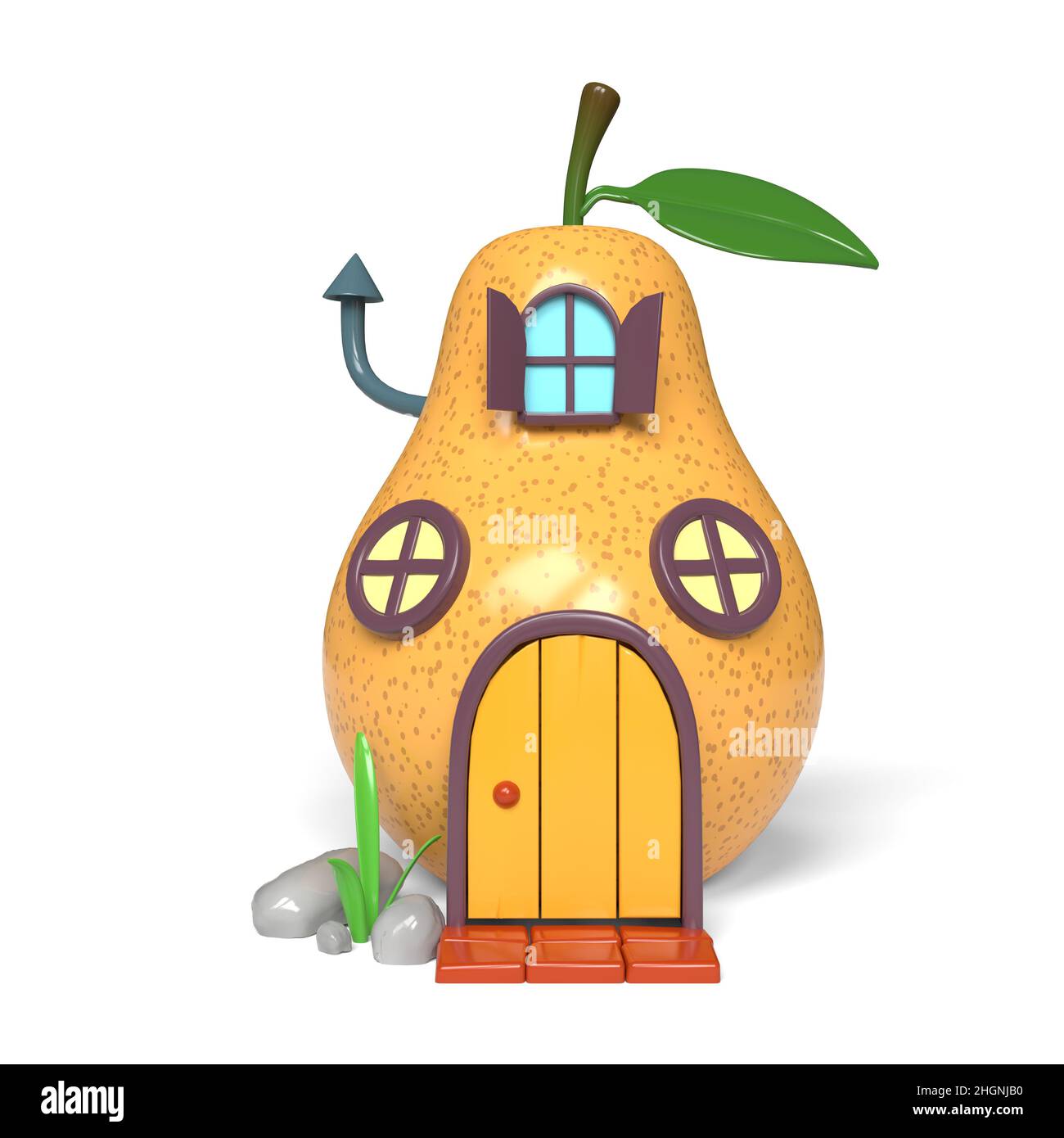 Cute cartoon pear house. 3D illustration. Stock Photo