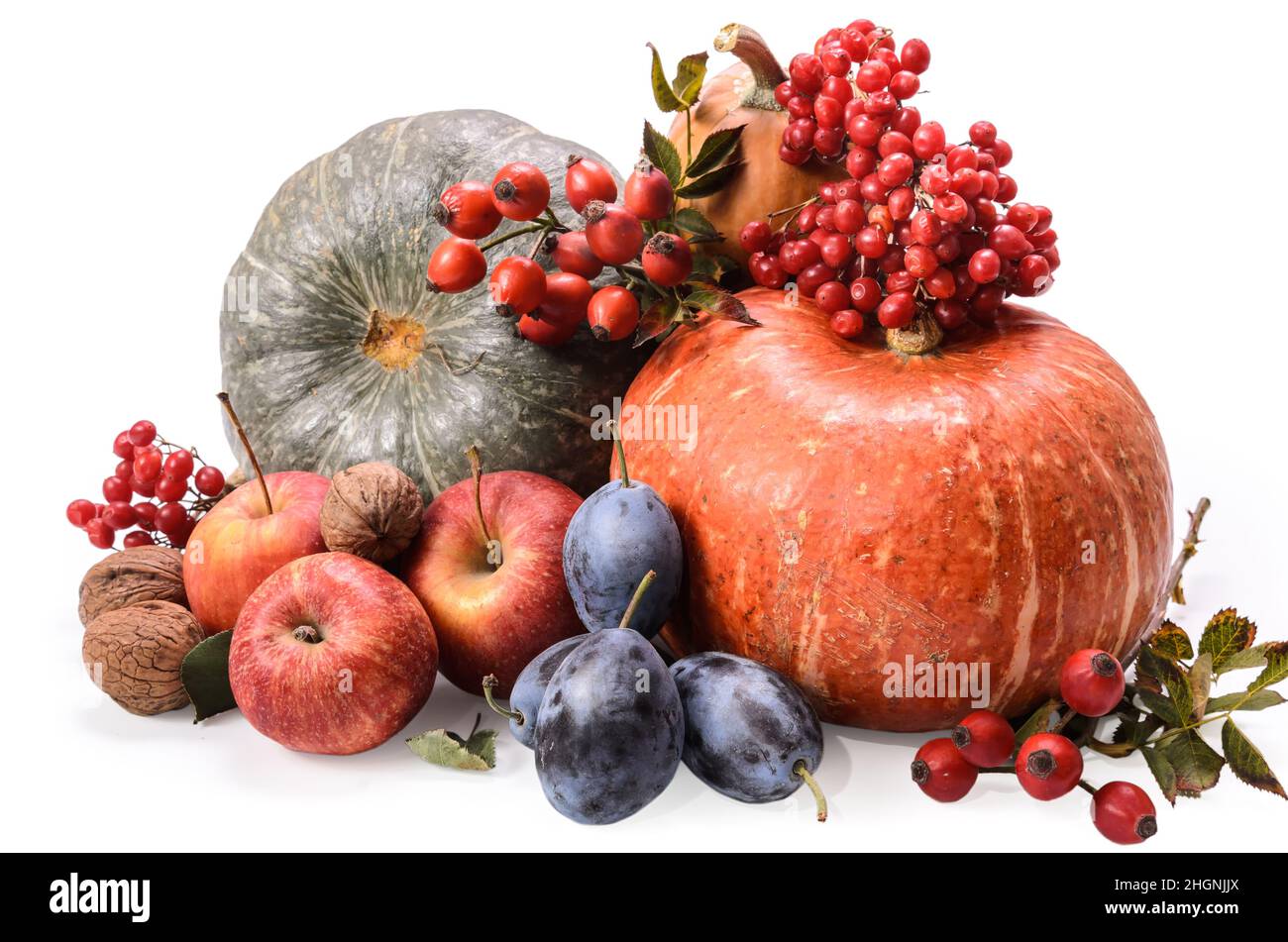 pumpkin and other fruits on white background with soft shadow Stock Photo