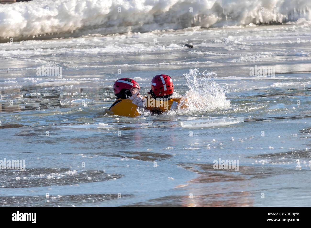 Two Rivers, WI USA January 21 2022 the fire rescue team is practicing