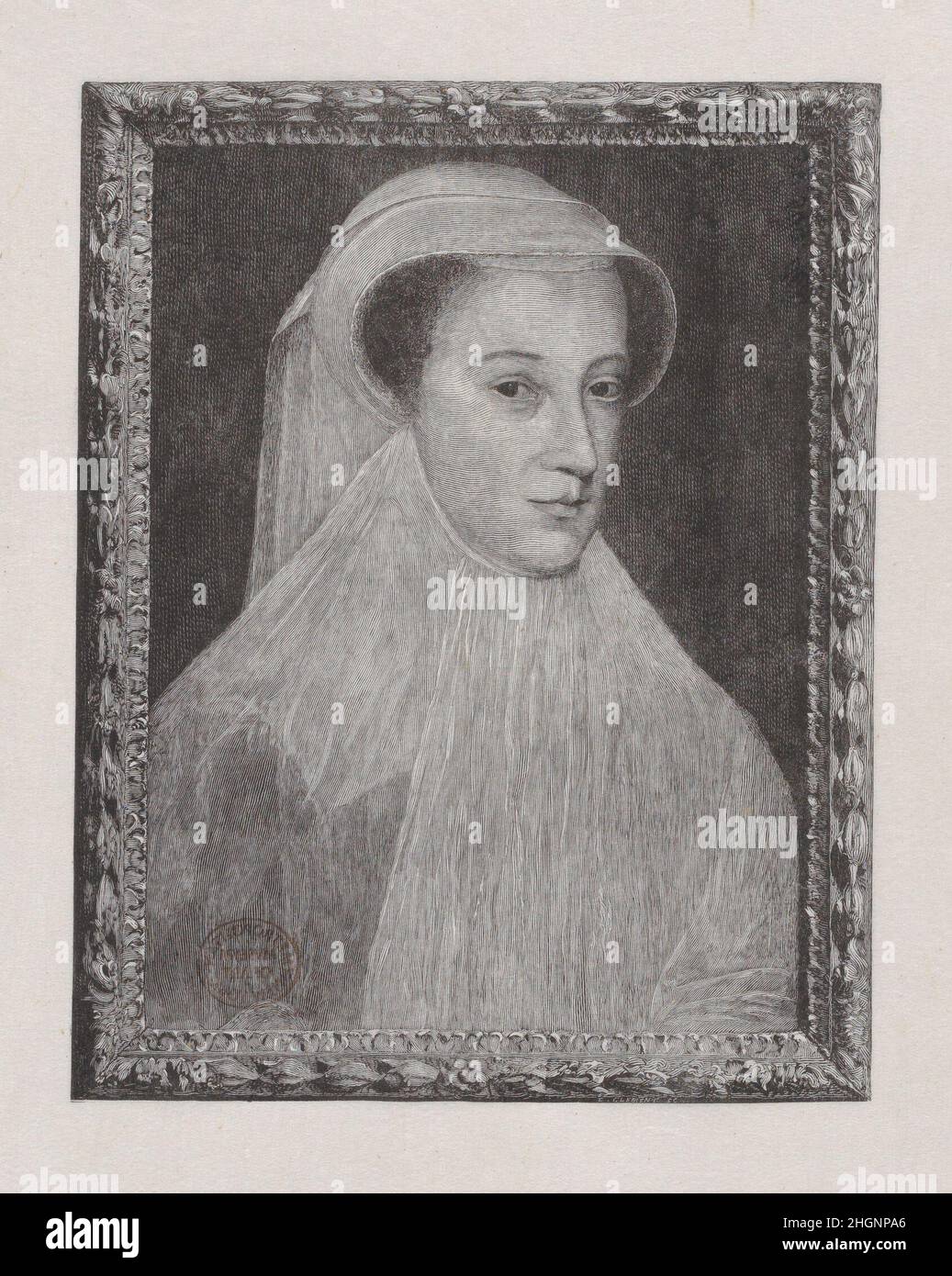 Mary, Queen of Scots second half 19th century After François Clouet French After a painting by François Clouet in the Royal Collection (RCIN 403429).This photogravure of a wood engraving appeared in Laurence Hutton, 'The Portraits of Mary, Queen of Scots' in The Century, vol. 37 (1889), p. 618 (with the portrait titled 'Janet's La Reine Blanche').. Mary, Queen of Scots. After François Clouet (French, Tours (?), active by 1536–died 1572 Paris). second half 19th century. Photogravure. Mary, Queen of Scots (British, Linlithgow 1542–1587 Fotheringhay). Prints Stock Photo