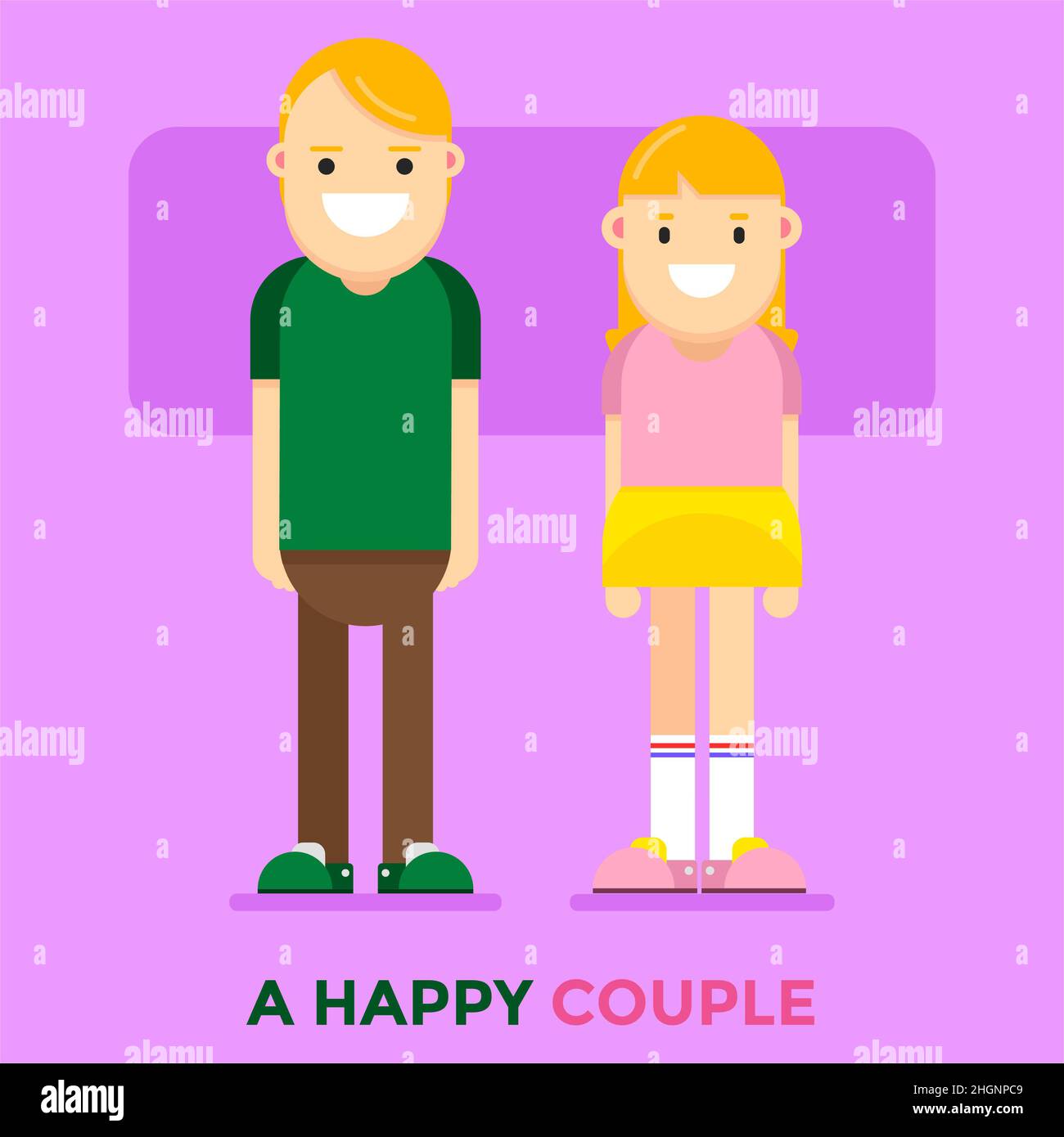 Illustration vector graphic of a happy couple. Perfect for couple poster, valentine, love poster, etc. Stock Photo