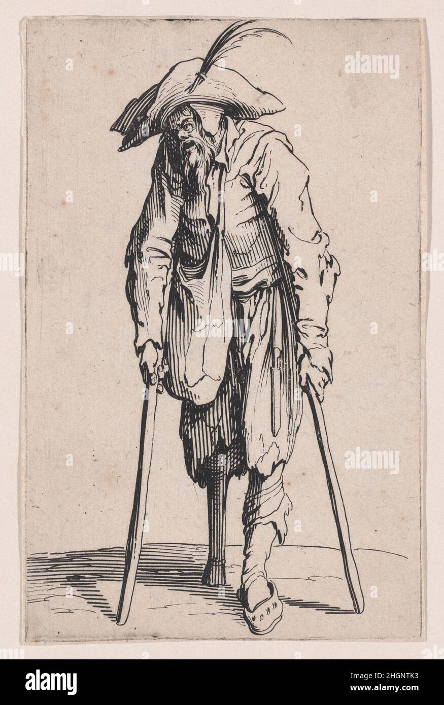 Le Mendiant a la Jambe de Bois (The Beggar with the Wooden Leg), from Les Gueux suite appelée aussi Les Mendiants, Les Baroni, ou Les Barons (The Beggars, also called the Barons) ca. 1623 Jacques Callot French. Le Mendiant a la Jambe de Bois (The Beggar with the Wooden Leg), from Les Gueux suite appelée aussi Les Mendiants, Les Baroni, ou Les Barons (The Beggars, also called the Barons). Les Gueux suite appelée aussi Les Mendiants, Les Baroni, ou Les Barons. Jacques Callot (French, Nancy 1592–1635 Nancy). ca. 1623. Etching; first state of two (Lieure). Prints Stock Photo