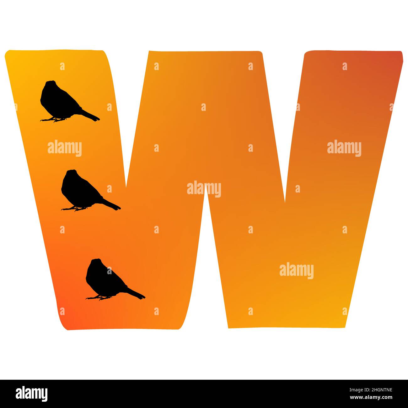 Letter w of the alphabet made with color orange and three silhouette of ...