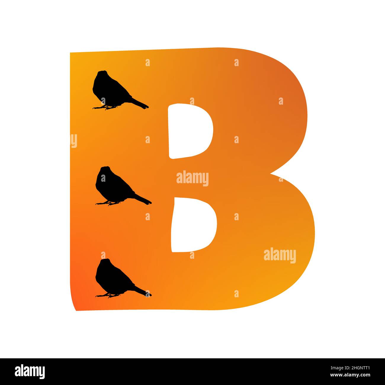 Letter B of the alphabet made with color orange and three silhouette of ...