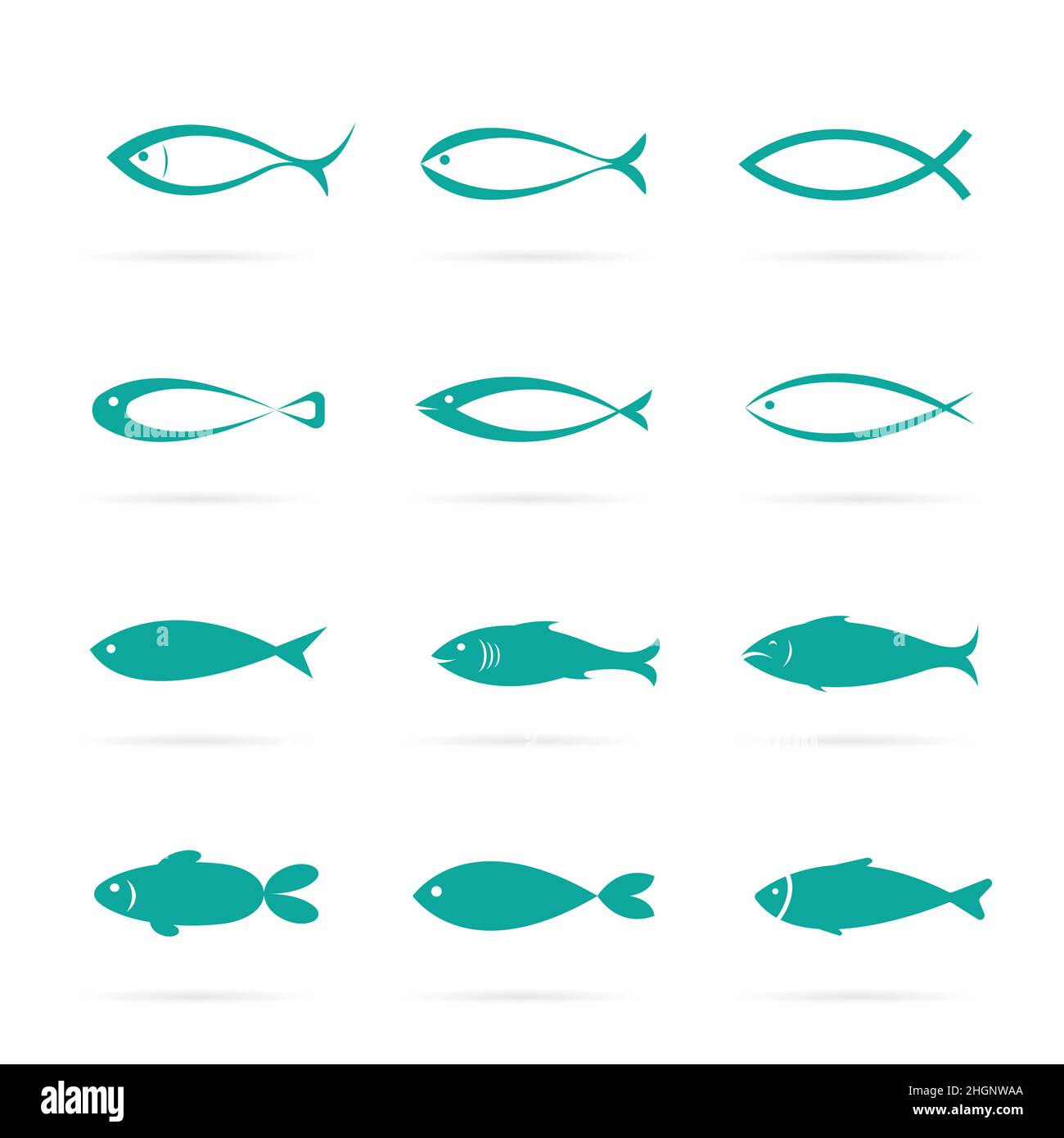 Set of vector fish icons on white background, Vector fish icons for your design.  Easy editable layered vector illustration. Stock Vector