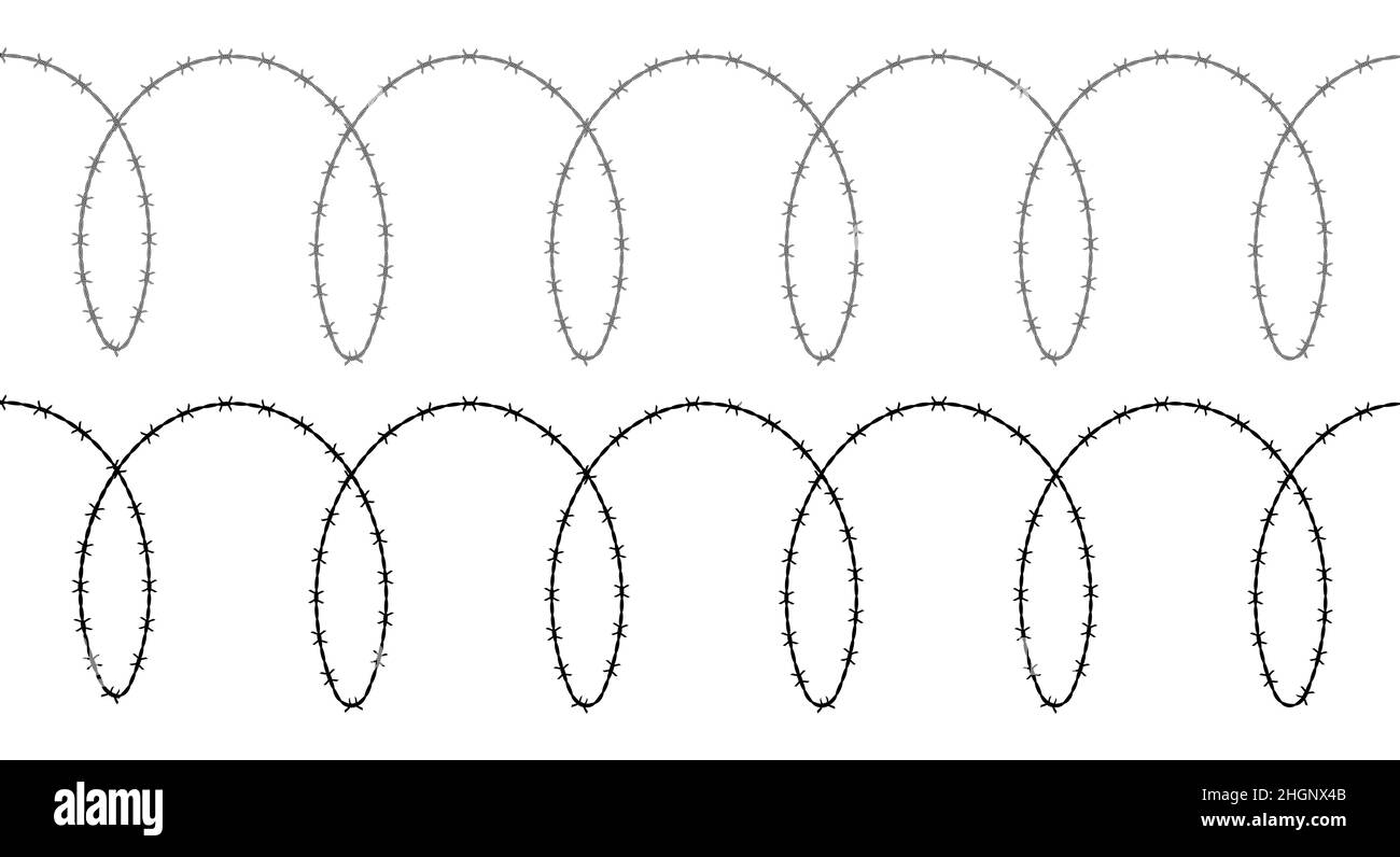 Spiral barbed wire detailed and solid silhouette. Flat vector illustration isolated on white background. Stock Vector