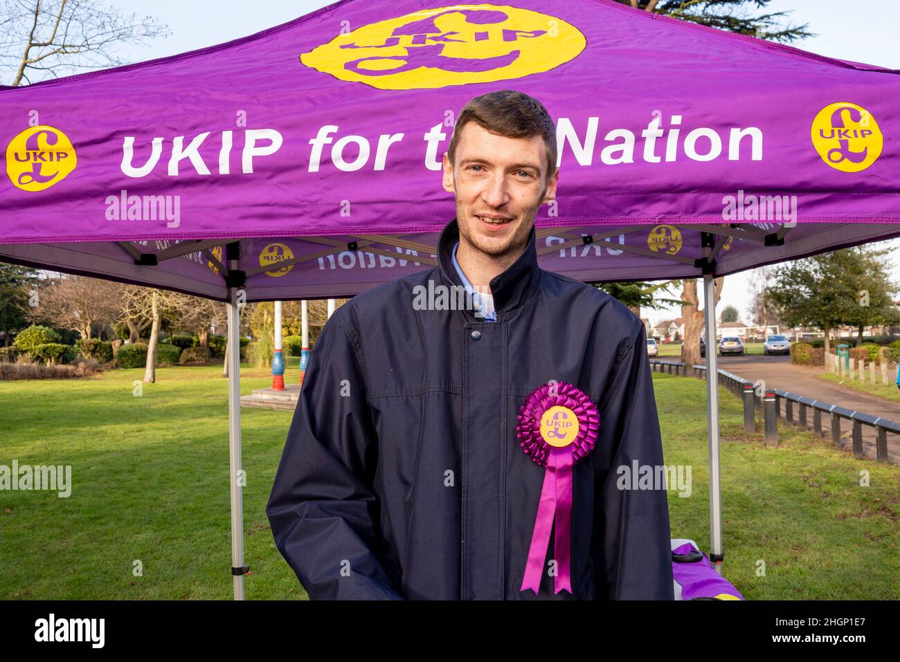 Steve Laws, UKIP candidate for Southend West by-election following the murder of Sir David Amess, holding a campaign event in Priory Park, Southend Stock Photo