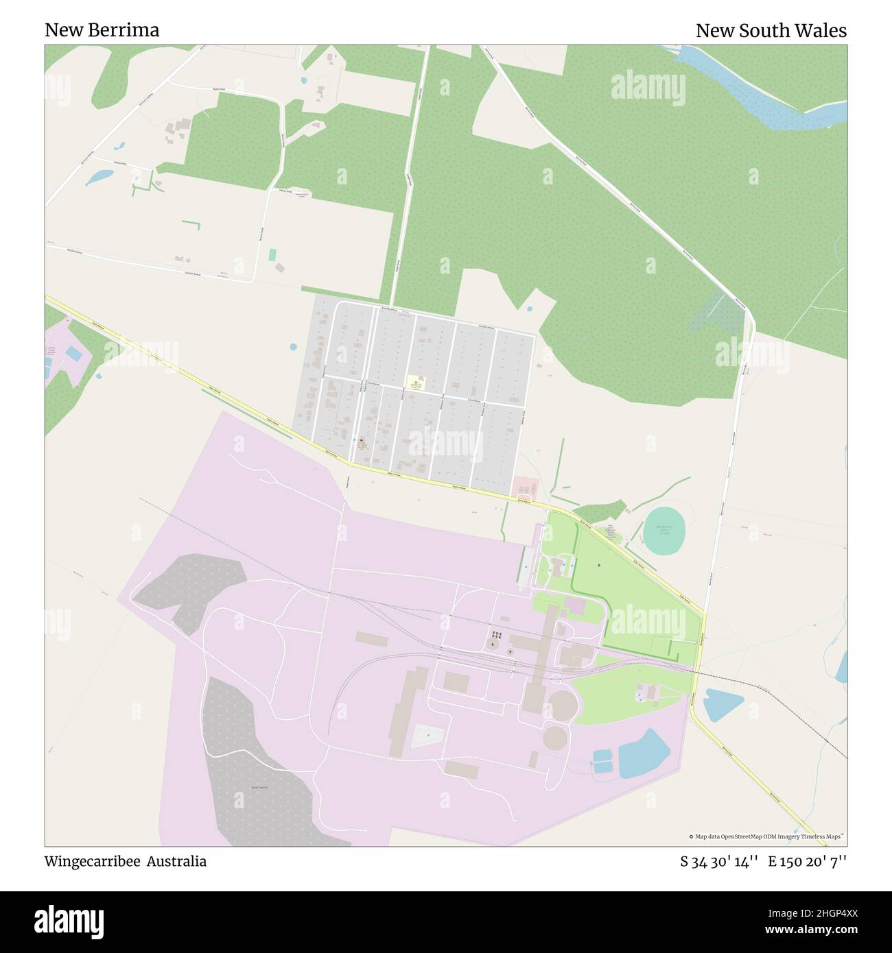 New Berrima, Wingecarribee, Australia, New South Wales, S 34 30' 14'', E 150 20' 7'', map, Timeless Map published in 2021. Travelers, explorers and adventurers like Florence Nightingale, David Livingstone, Ernest Shackleton, Lewis and Clark and Sherlock Holmes relied on maps to plan travels to the world's most remote corners, Timeless Maps is mapping most locations on the globe, showing the achievement of great dreams Stock Photo