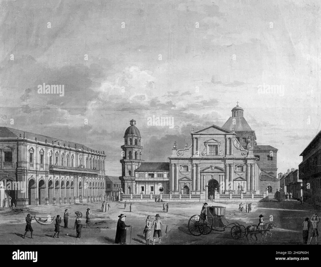 MALASPINA , ALEJANDRO. MARINO ITALIANO . 1754 - 1809. EXPEDICION CIENTIFICA 1789 - 1794. ISLAS FILIPINAS . ' MANILA , PLAZA Y CATEDRAL '. DIBUJO A PLUMA DE FERNANDO BAMBRILLA. MUSEO NAVAL . MADRID. Author: FERNANDO BRAMBILA. Stock Photo