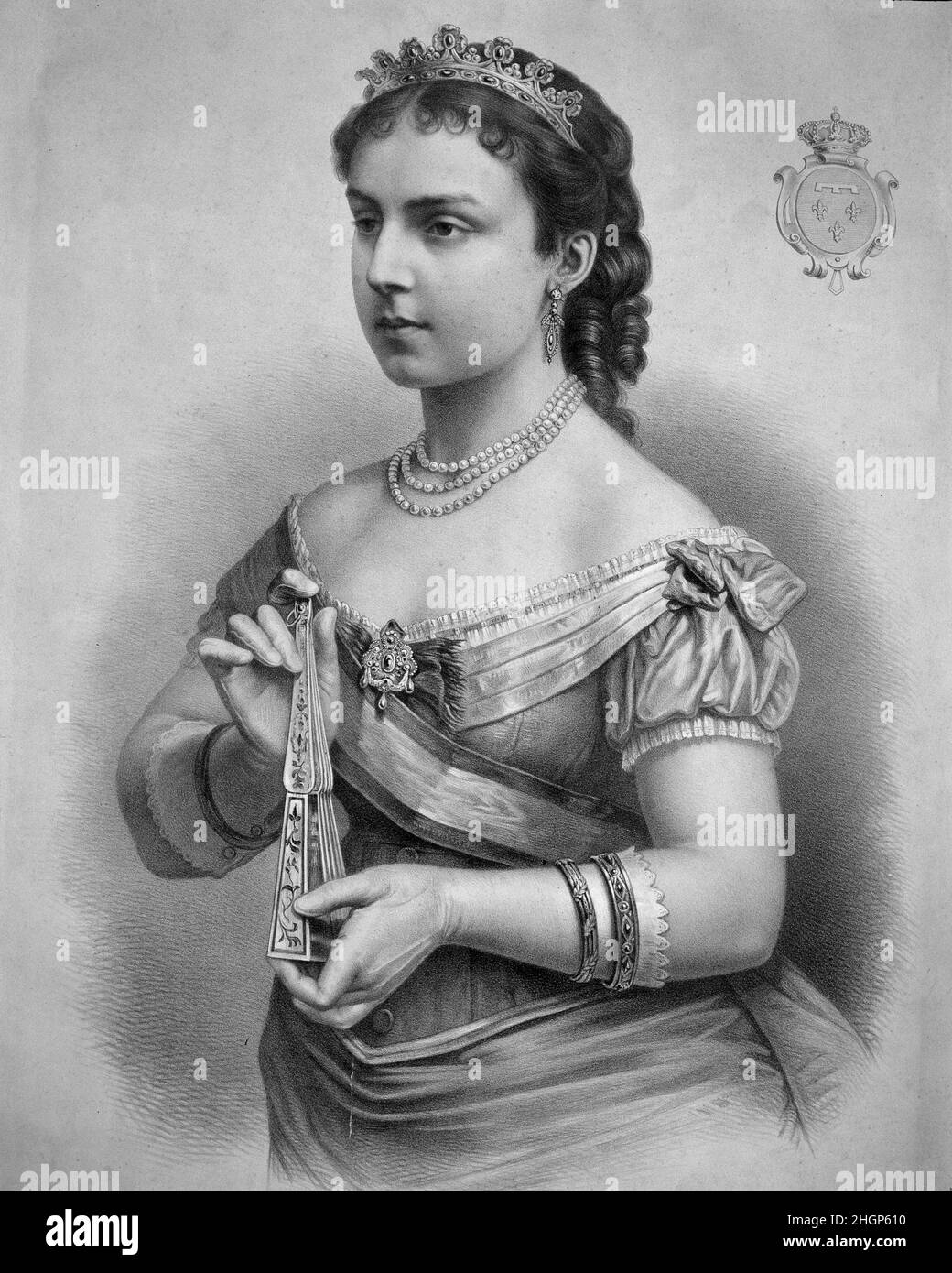 MARIA DE LAS MERCEDES ORLEANS Y BORBON. REINA DE ESPAÑA. 1860 - 1878. ESPOSA DE ALFONSO XII. GRABADO DE L . TURGIS . PARIS. Stock Photo