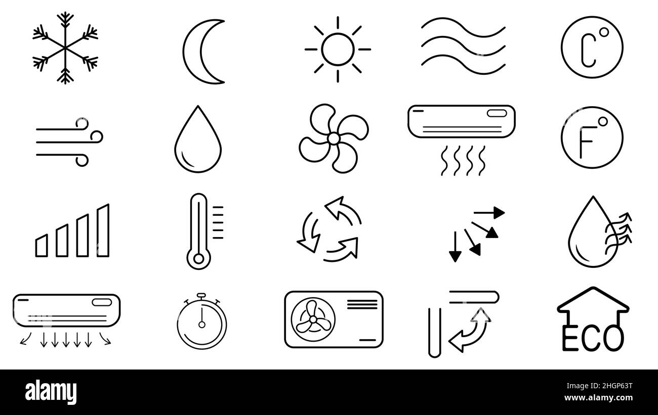 Simple set of air conditioning related line vector icons. Contains such icons as cool, hot