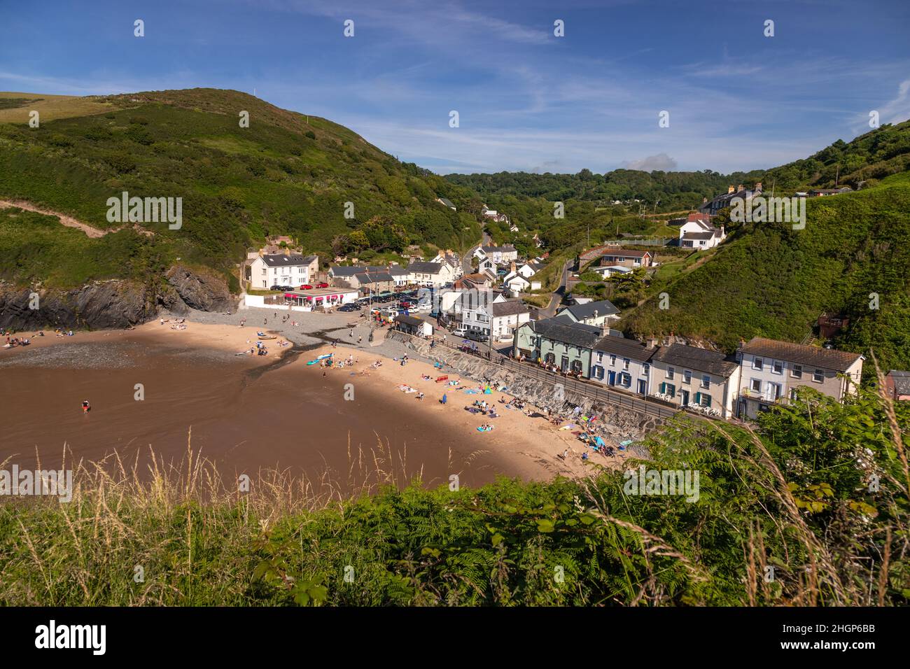 Llangrannog town and beach, Ceredigion, Wales Stock Photo
