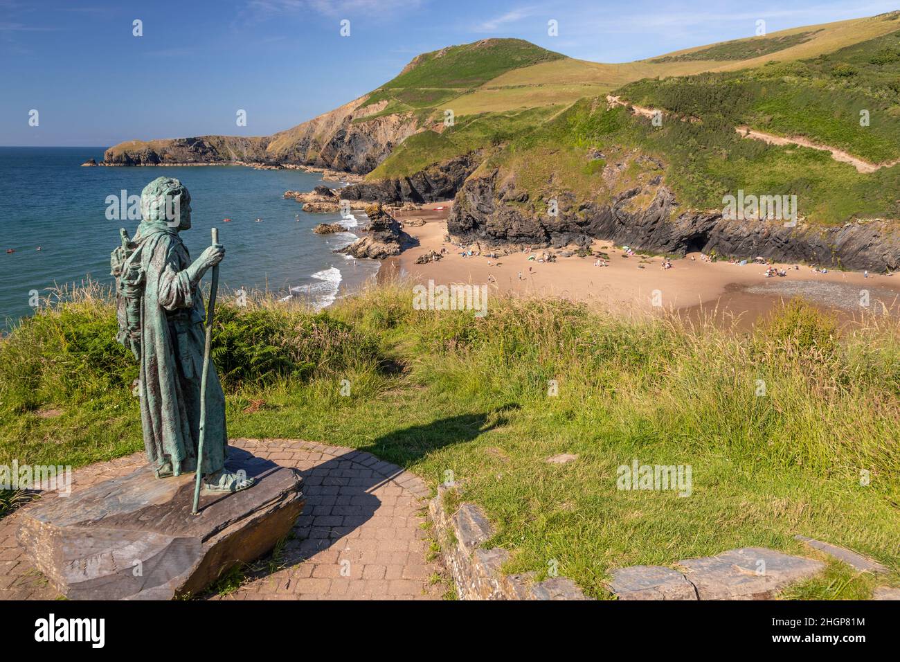 Saint Carannog statue at Llangrannog, Ceredigion, Wales Stock Photo