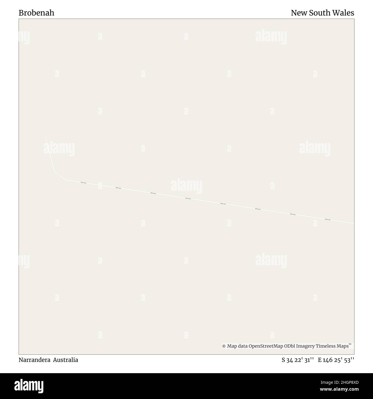 Brobenah, Narrandera, Australia, New South Wales, S 34 22' 31'', E 146 25' 53'', map, Timeless Map published in 2021. Travelers, explorers and adventurers like Florence Nightingale, David Livingstone, Ernest Shackleton, Lewis and Clark and Sherlock Holmes relied on maps to plan travels to the world's most remote corners, Timeless Maps is mapping most locations on the globe, showing the achievement of great dreams Stock Photo