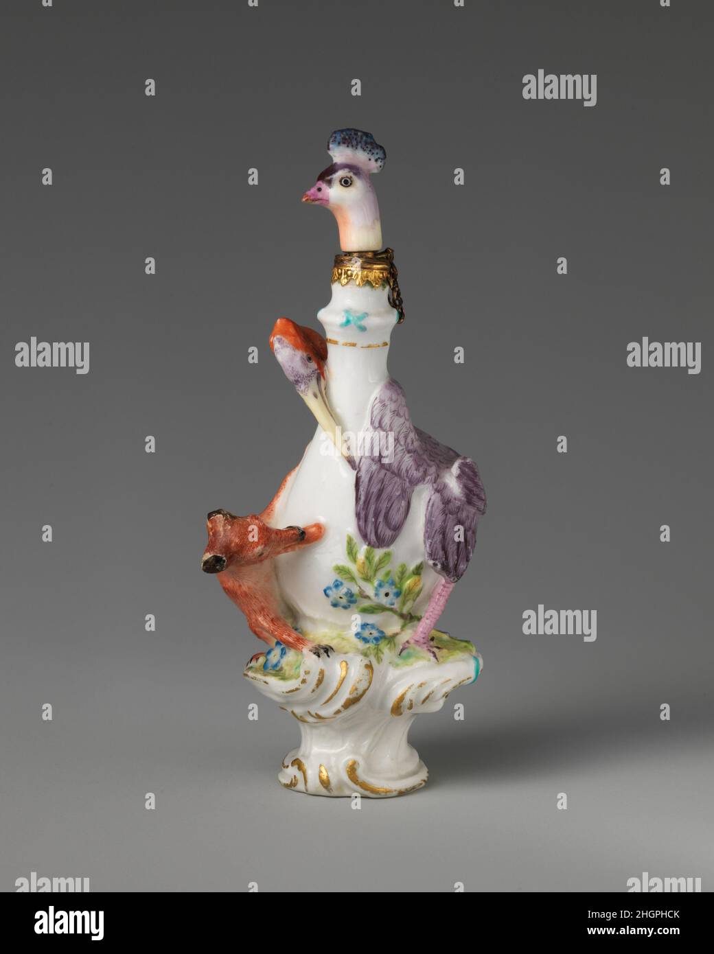 Fox and stork in a group 1753–58 Chelsea Porcelain Manufactory. Fox and stork in a group. British, Chelsea. 1753–58. Soft-paste porcelain. Chelsea Porcelain Manufactory (British, 1745–1784, Red Anchor Period, ca. 1753–58). Ceramics-Porcelain Stock Photo