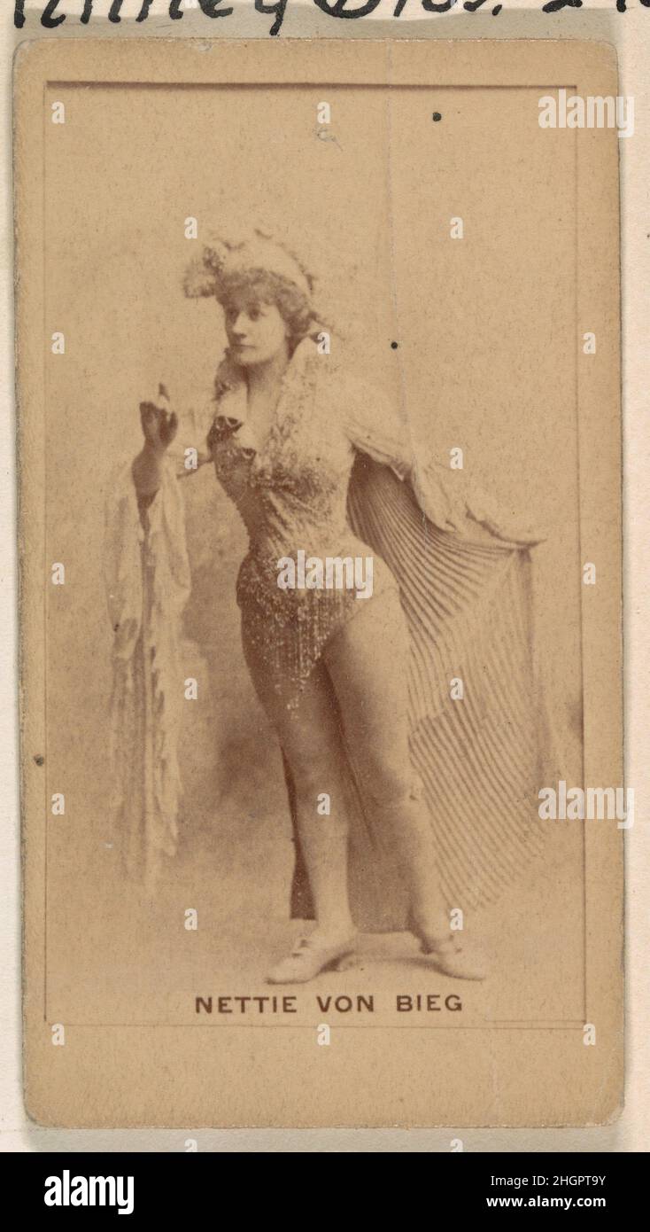 Nettie Von Bieg, from the Actresses series (N245) issued by Kinney Brothers to promote Sweet Caporal Cigarettes 1890 Issued by Kinney Brothers Tobacco Company American Trade cards from the set 'Actors and Actresses' (N245), issued in 1890 by Kinney Brothers Tobacco to promote Sweet Caporal Cigarettes.. Nettie Von Bieg, from the Actresses series (N245) issued by Kinney Brothers to promote Sweet Caporal Cigarettes  657435 Stock Photo