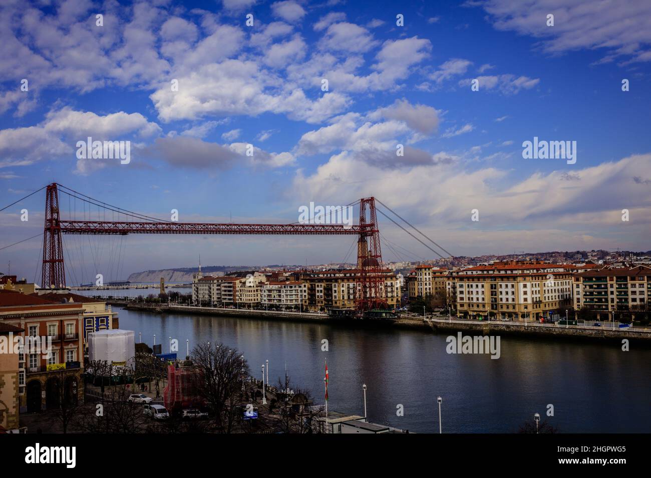 Vizcaya Bridge, Puente Colgante in Spanish, is a transporting bridge in the outskirts of Bilbao. It is a UNESCO World Heritage Site. Spain. Stock Photo