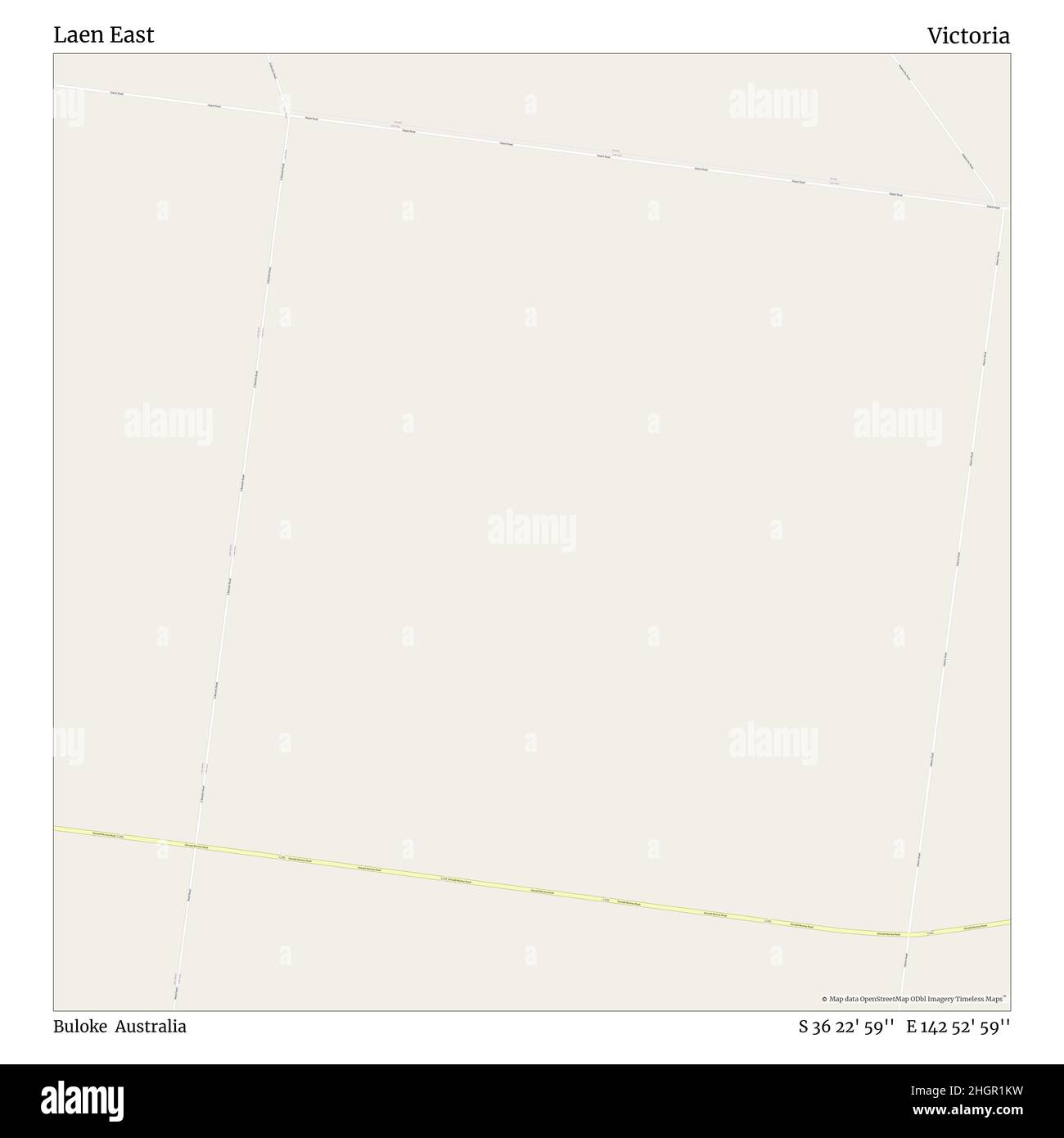 Laen East, Buloke, Australia, Victoria, S 36 22' 59'', E 142 52' 59'', map, Timeless Map published in 2021. Travelers, explorers and adventurers like Florence Nightingale, David Livingstone, Ernest Shackleton, Lewis and Clark and Sherlock Holmes relied on maps to plan travels to the world's most remote corners, Timeless Maps is mapping most locations on the globe, showing the achievement of great dreams Stock Photo