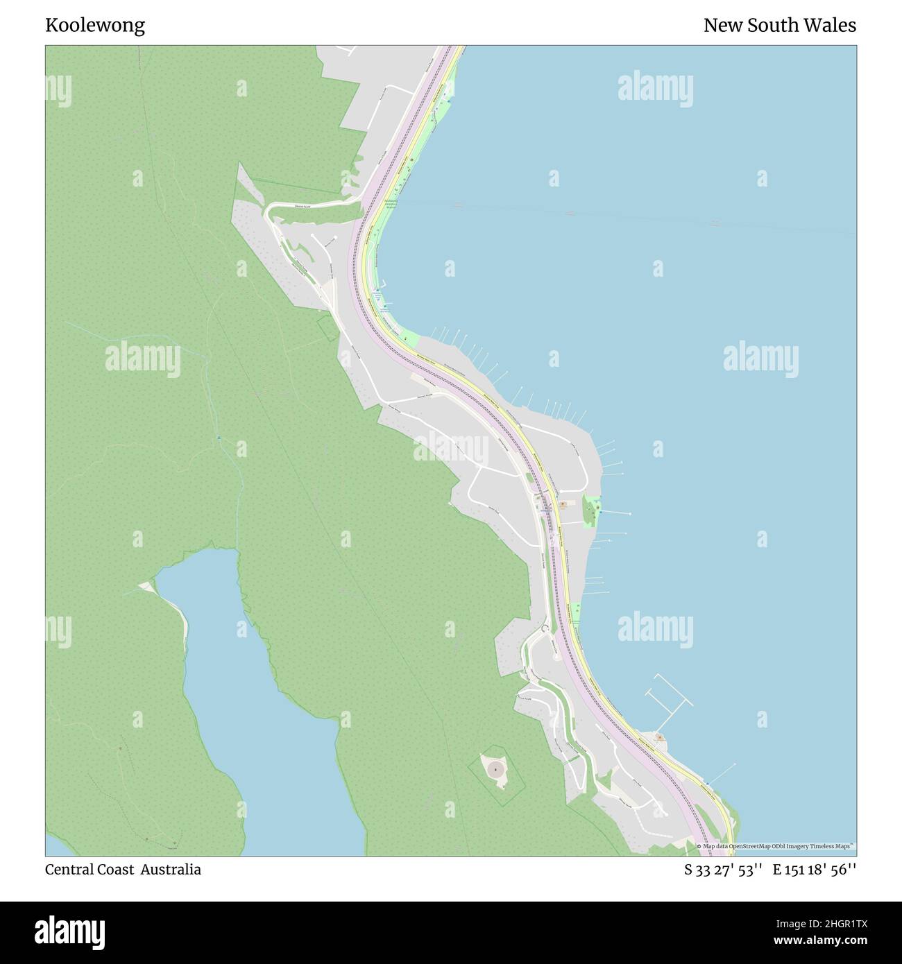 Koolewong, Central Coast, Australia, New South Wales, S 33 27' 53'', E 151 18' 56'', map, Timeless Map published in 2021. Travelers, explorers and adventurers like Florence Nightingale, David Livingstone, Ernest Shackleton, Lewis and Clark and Sherlock Holmes relied on maps to plan travels to the world's most remote corners, Timeless Maps is mapping most locations on the globe, showing the achievement of great dreams Stock Photo