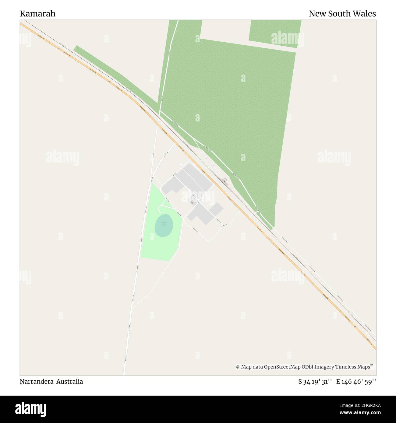 Kamarah, Narrandera, Australia, New South Wales, S 34 19' 31'', E 146 46' 59'', map, Timeless Map published in 2021. Travelers, explorers and adventurers like Florence Nightingale, David Livingstone, Ernest Shackleton, Lewis and Clark and Sherlock Holmes relied on maps to plan travels to the world's most remote corners, Timeless Maps is mapping most locations on the globe, showing the achievement of great dreams Stock Photo