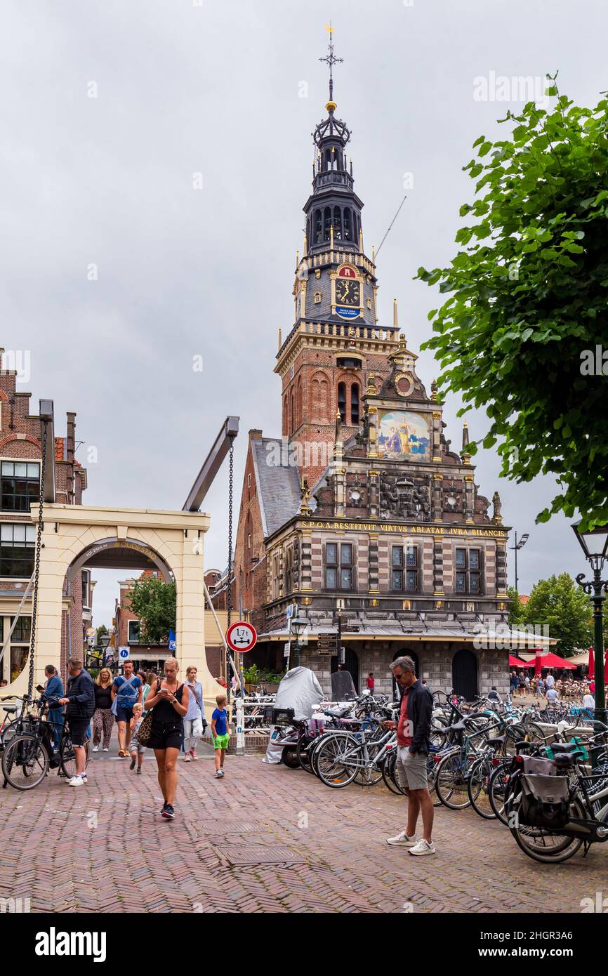 Alkmaar, The Netherlands - July 23, 2021: Cityscape of Alkmaar with Waagplein and building De Waag with Cheese museum in Alkmaar North-Holland, The Netherlands Stock Photo