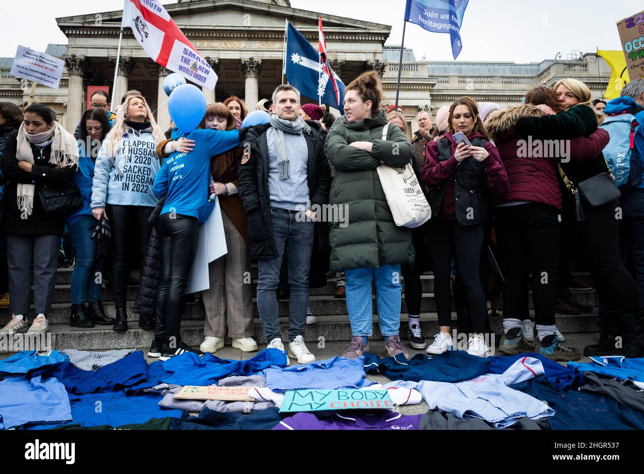 London, UK. 22nd Jan, 2022. As the mandate to get vaccinated against COVID-19 draws ever closer NHS workers join the protest. The anti-lockdown demonstration was organised by the World Wide Rally For Freedom movement. Credit: Andy Barton/Alamy Live News Stock Photo