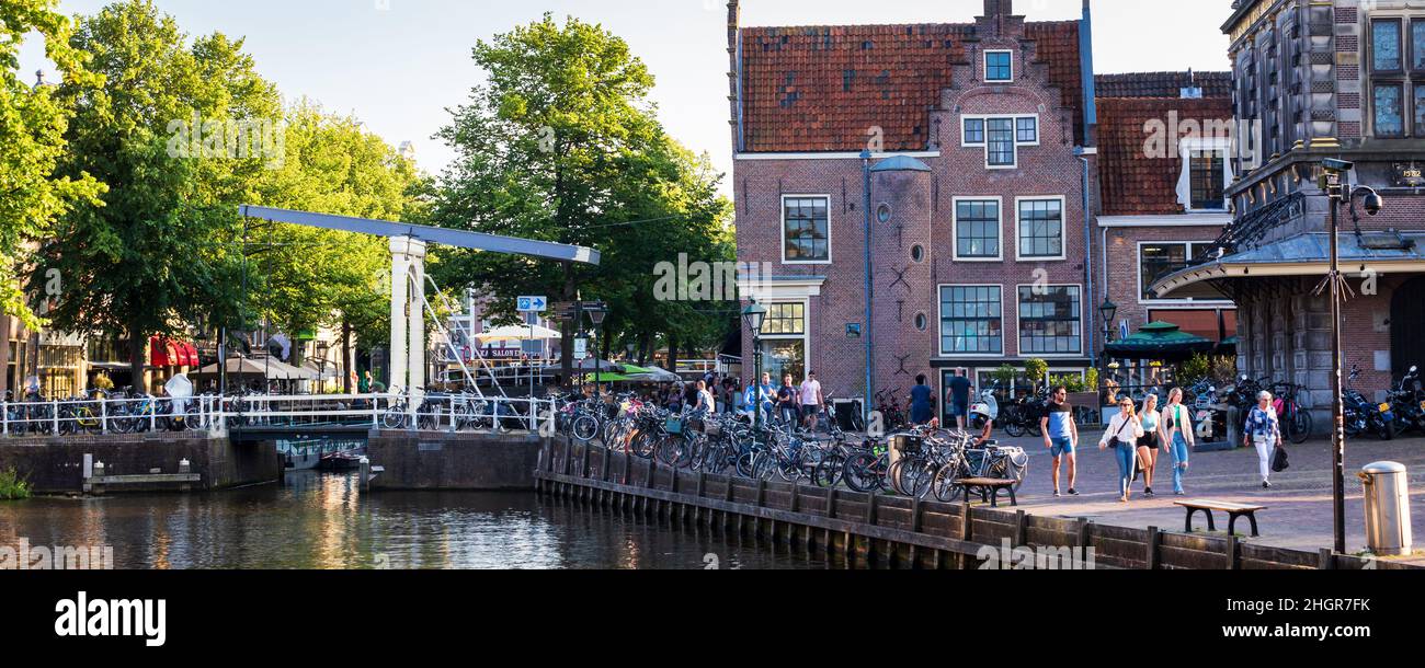 Alkmaar, The Netherlands - July 23, 2021: Waagplein, bridge andDe Waag with Cheese museum in Alkmaar North-Holland, The Netherlands Stock Photo